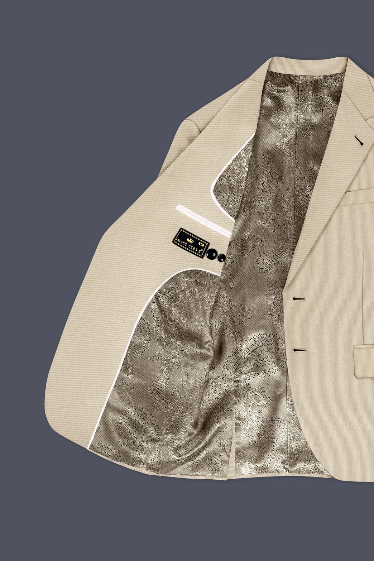 Ivoria-Vanilla Cream Diamond Textured Wool Rich Slight Stretch Single Breasted Suit