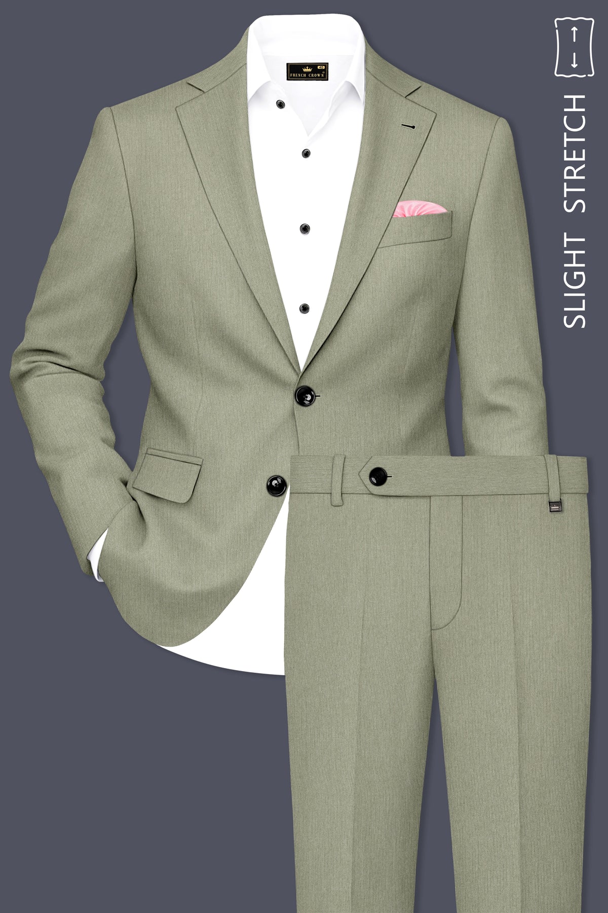 Elysian-Sage Green Diamond Textured Wool Rich Slight Stretch Single Breasted Suit
