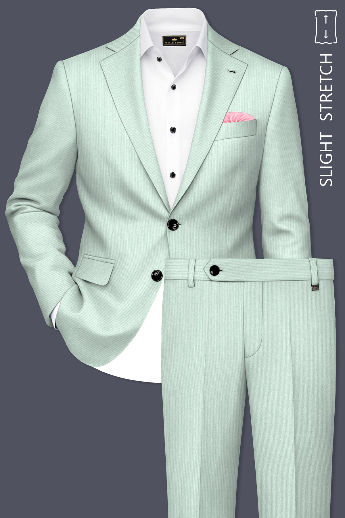 Viridis-Pumice Green Diamond Textured Wool Rich Slight Stretch Single Breasted Suit