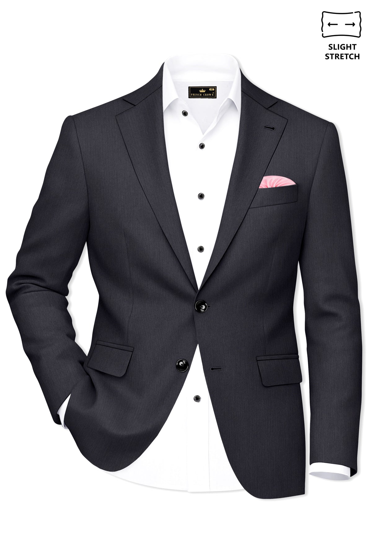 Axton-Baltic Sea Gray Diamond Textured Wool Rich Slight Stretch Single Breasted Suit
