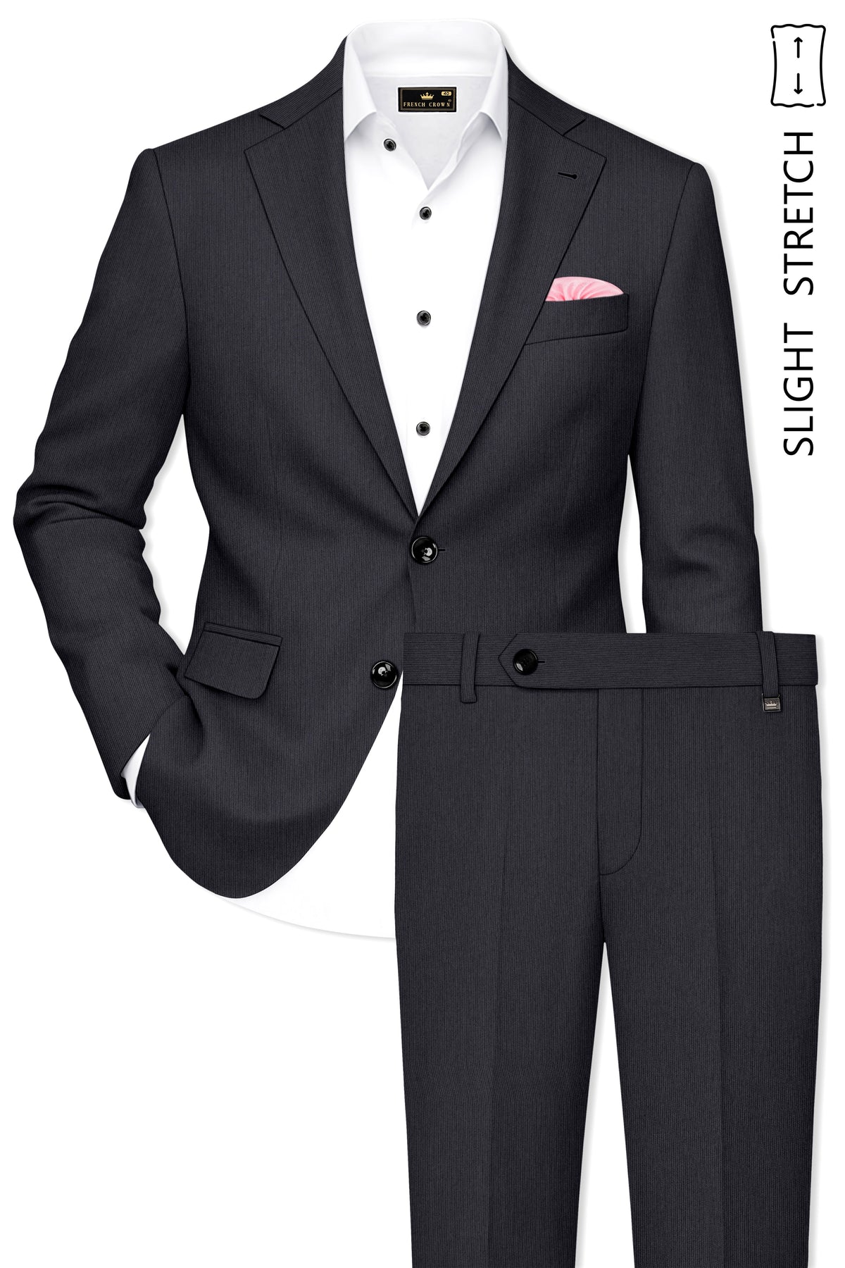 Axton-Baltic Sea Gray Diamond Textured Wool Rich Slight Stretch Single Breasted Suit