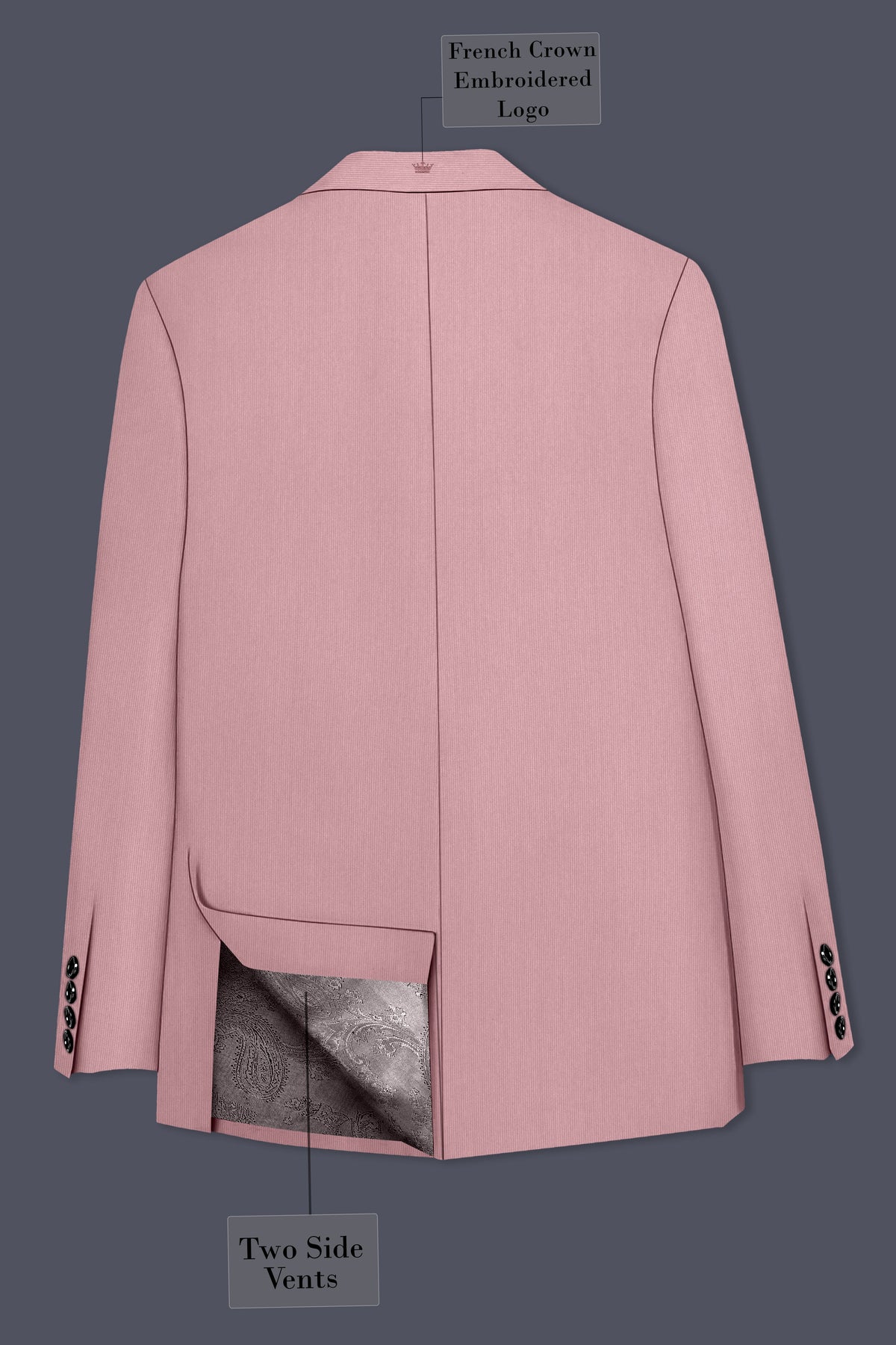 Isadora-Careys Pink Diamond Textured Wool Rich Slight Stretch Single Breasted Suit