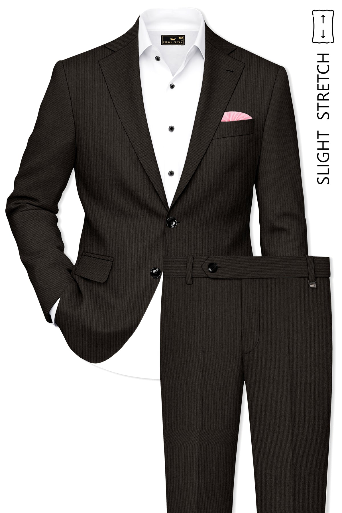 Grayson-Zeus Brown Diamond Textured Wool Rich Slight Stretch Single Breasted Suit