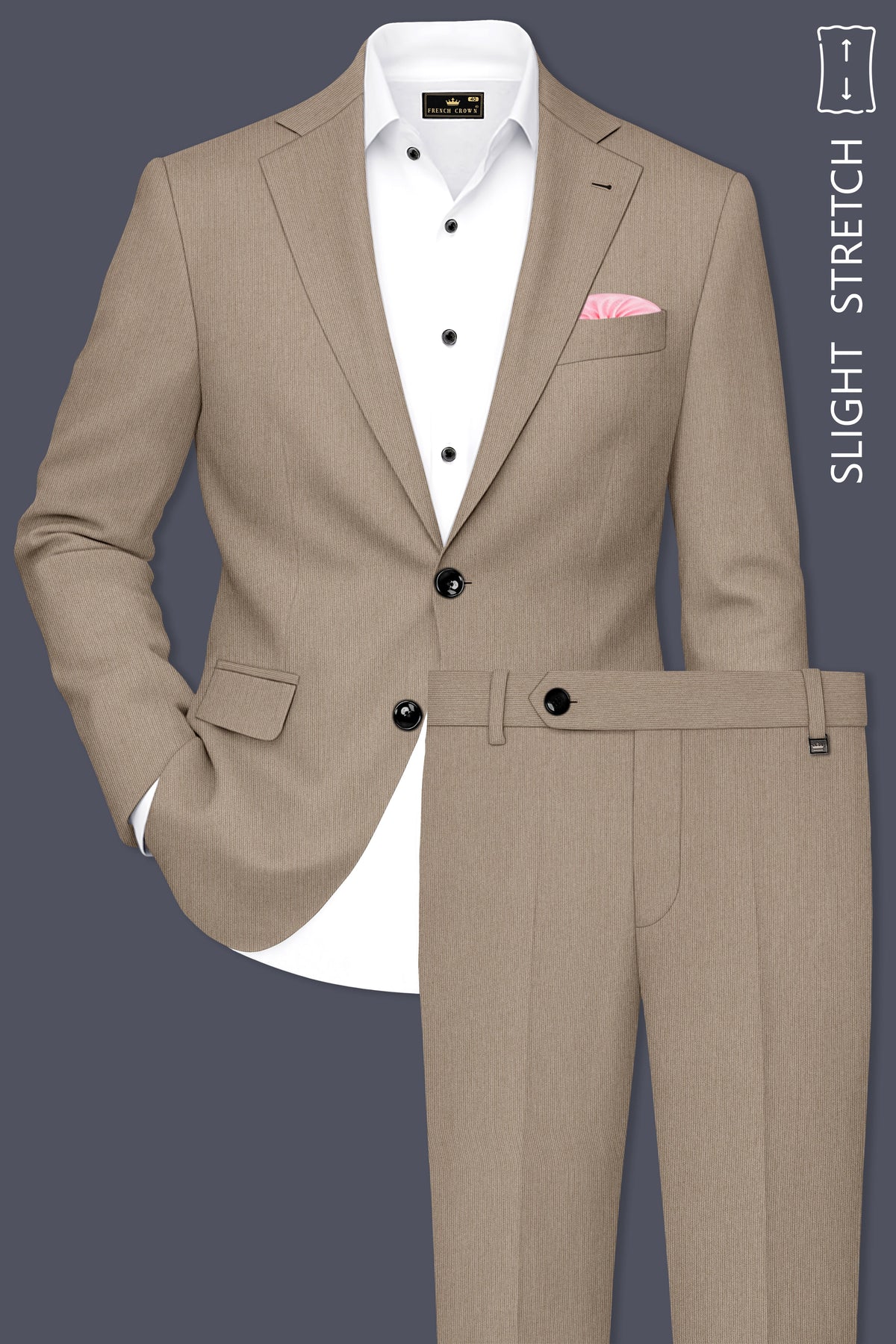 Terran-Sandrift Brown Diamond Textured Wool Rich Slight Stretch Single Breasted Suit
