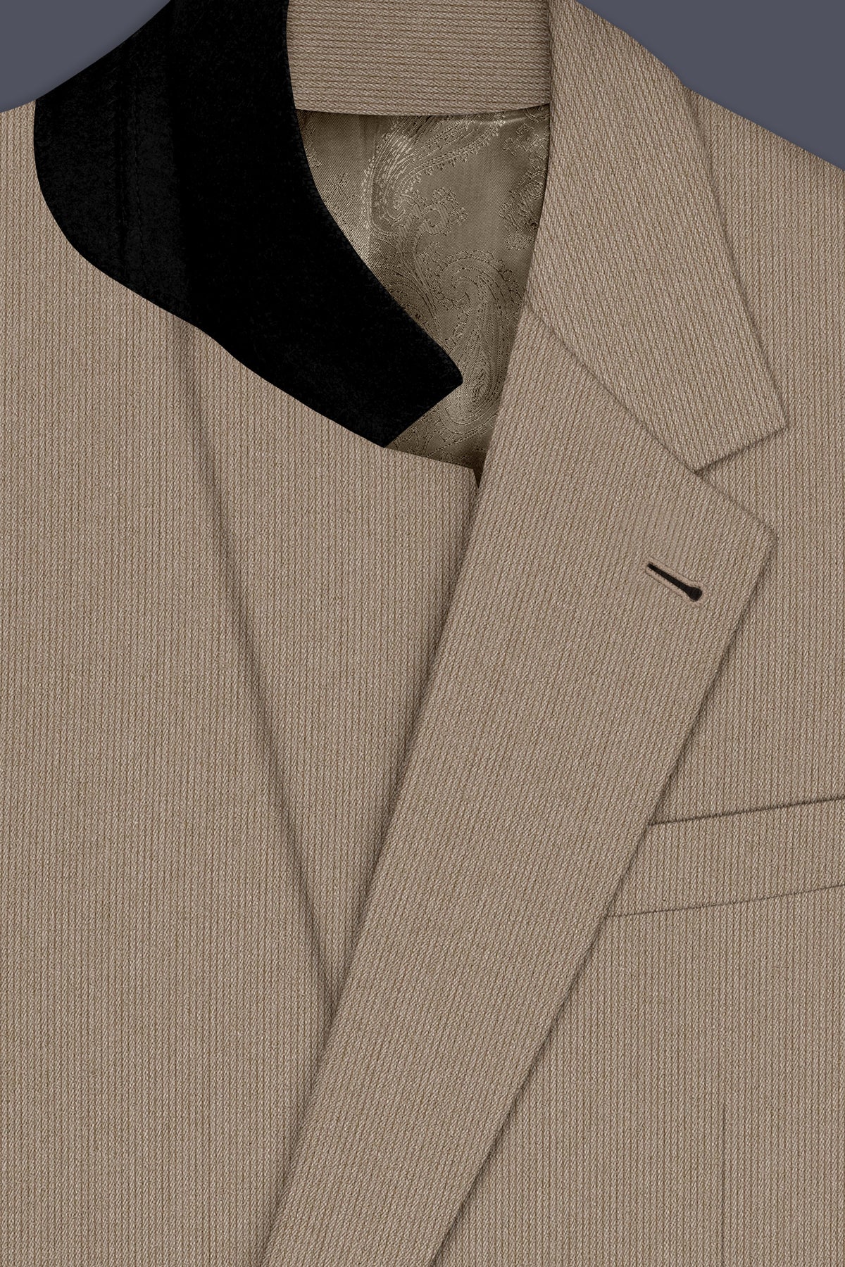 Terran-Sandrift Brown Diamond Textured Wool Rich Slight Stretch Single Breasted Suit