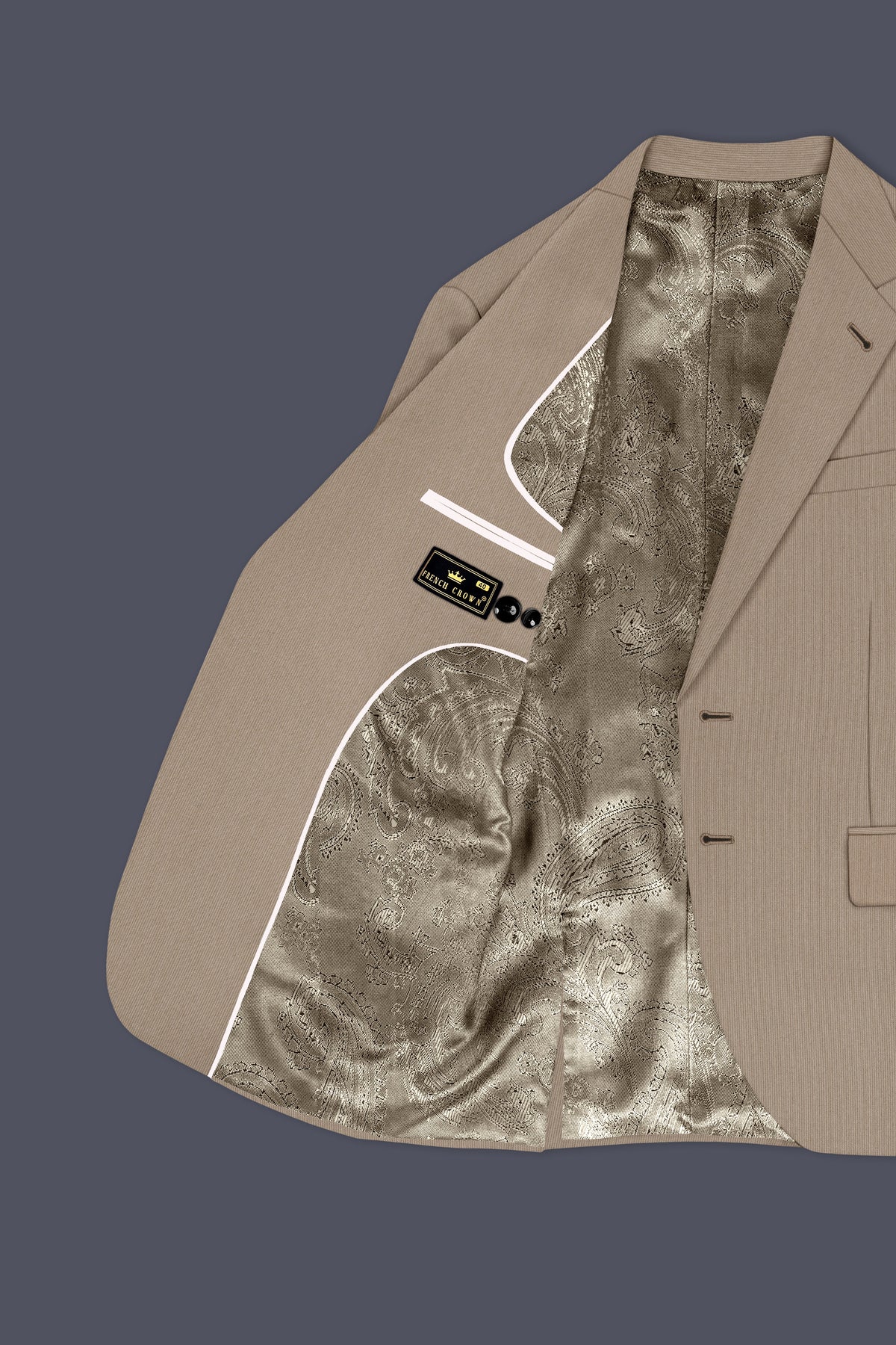 Terran-Sandrift Brown Diamond Textured Wool Rich Slight Stretch Single Breasted Suit