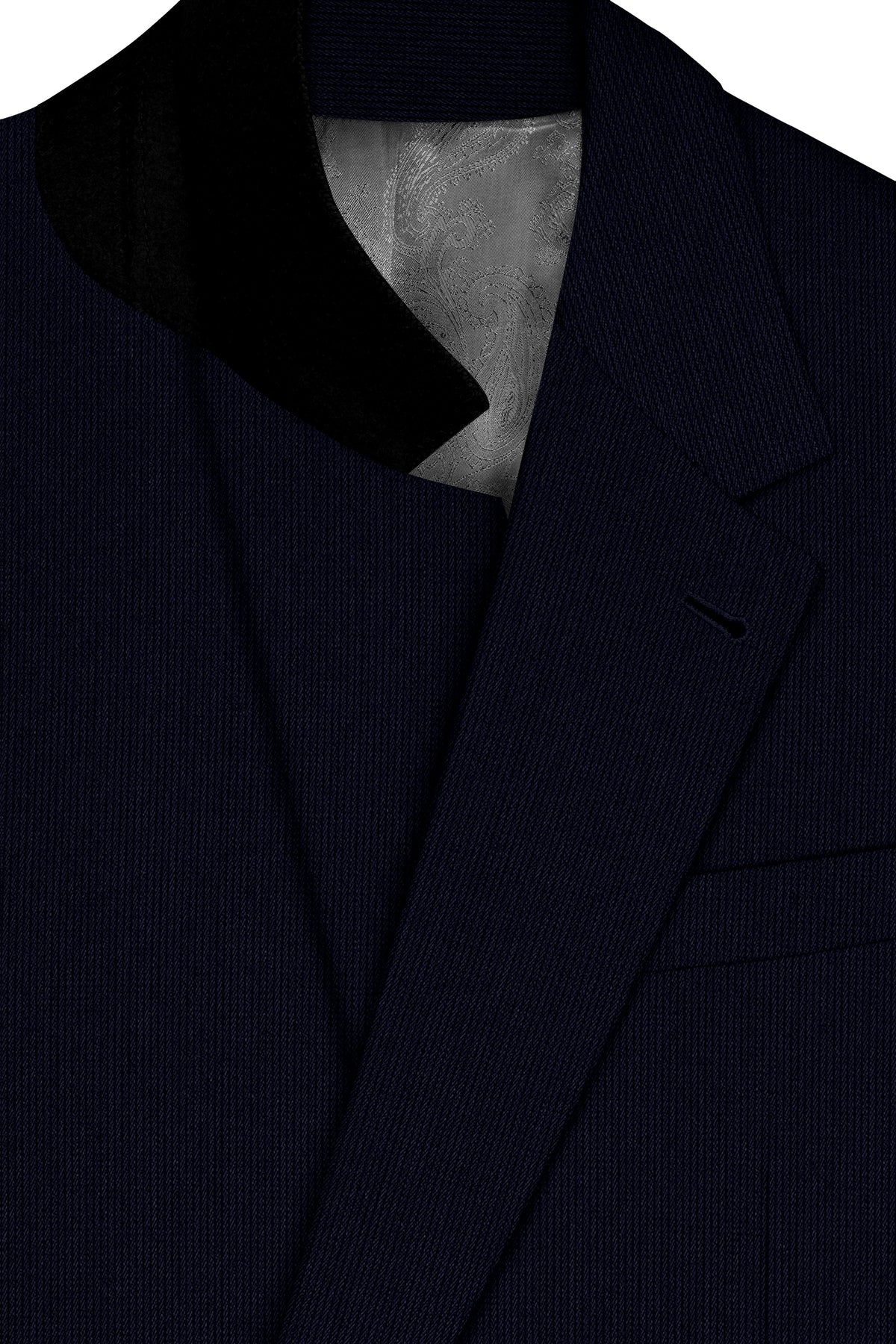 Valmont-Navy Blue Diamond Textured Wool Rich Slight Stretch Single Breasted Suit