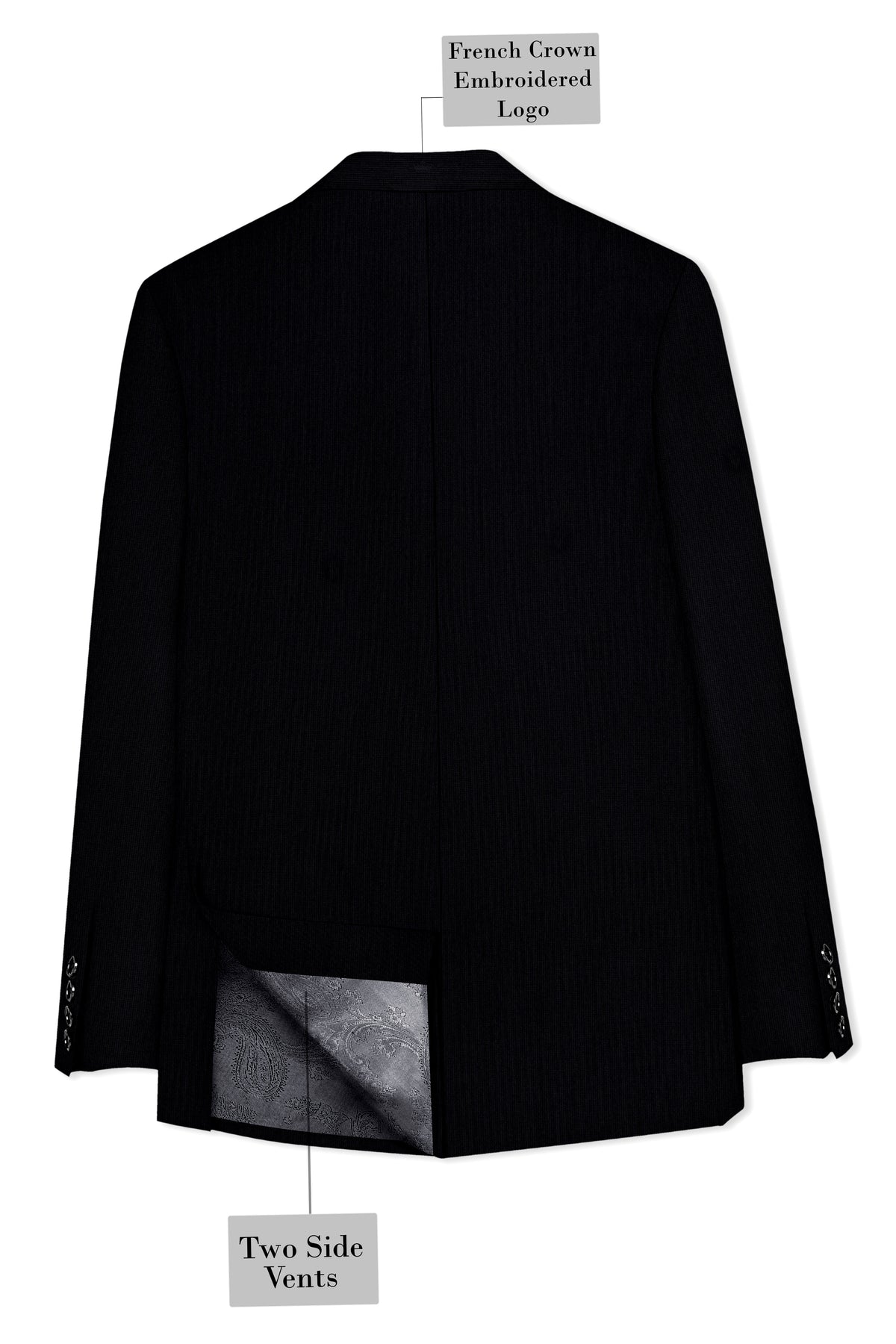 Onyx-Jade Black Diamond Textured Wool Rich Slight Stretch Single Breasted Suit