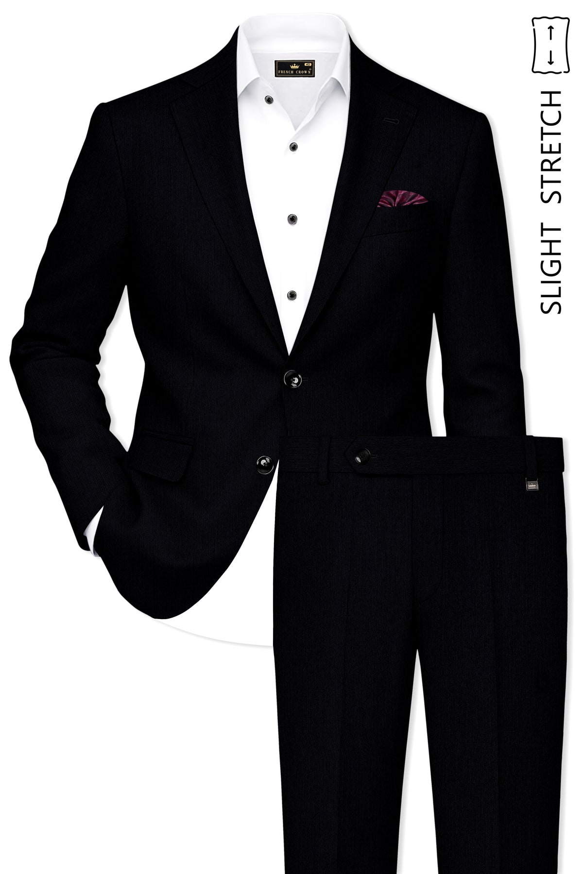 Onyx-Jade Black Diamond Textured Wool Rich Slight Stretch Single Breasted Suit