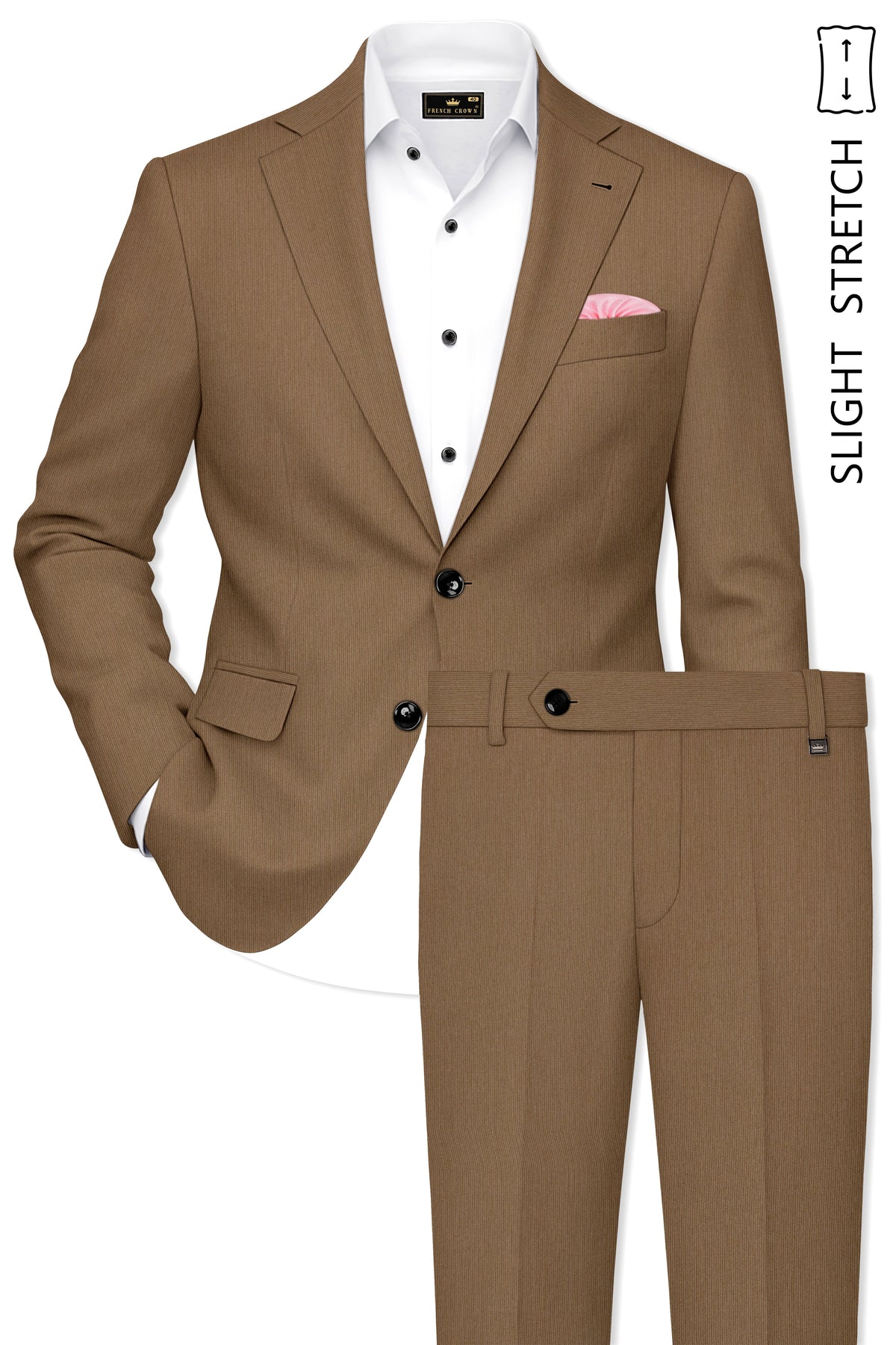 Weston-Millbrook Brown Diamond Textured Wool Rich Slight Stretch Single Breasted Suit