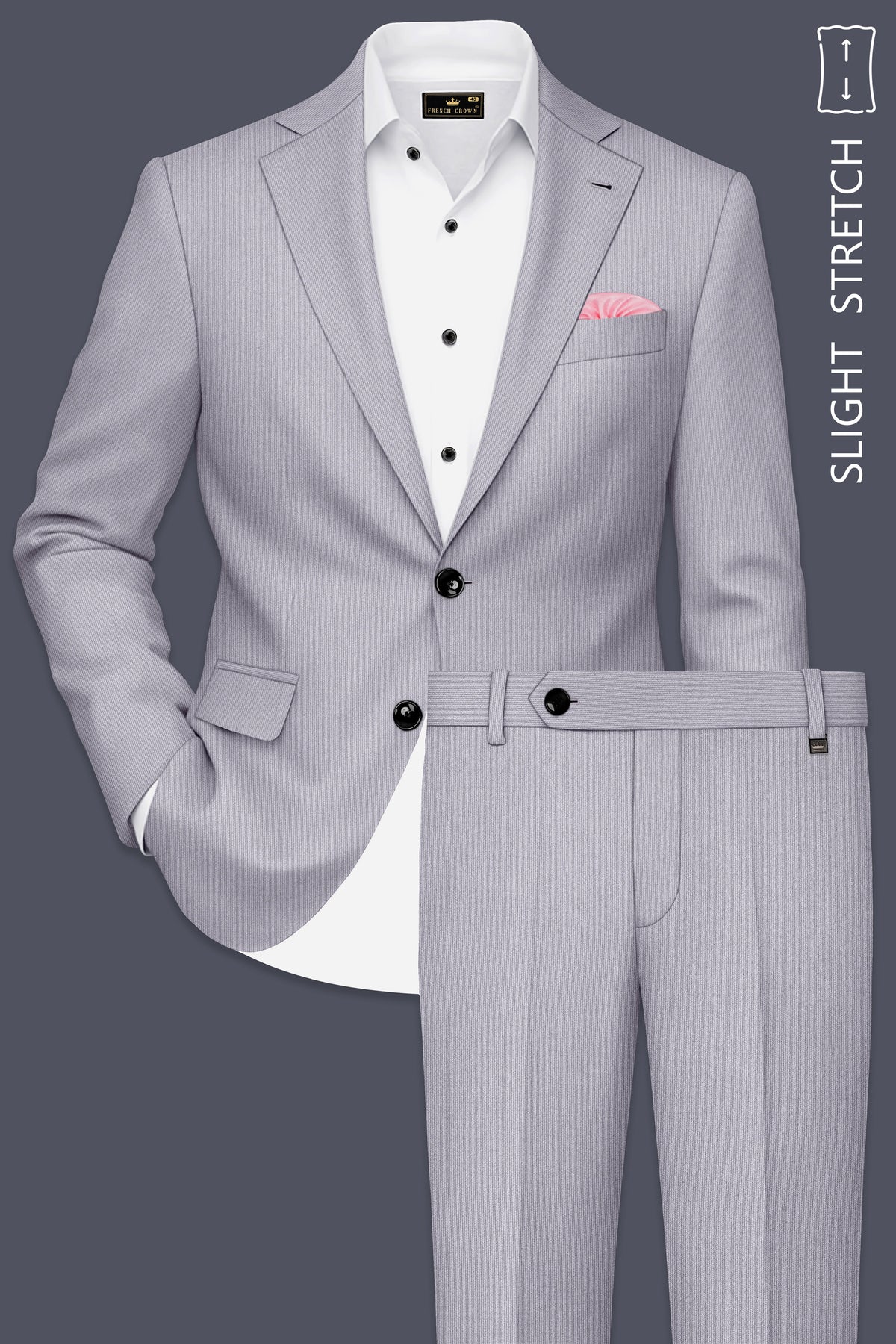 Virelli-Suva Gray Diamond Textured Wool Rich Slight Stretch Single Breasted Suit