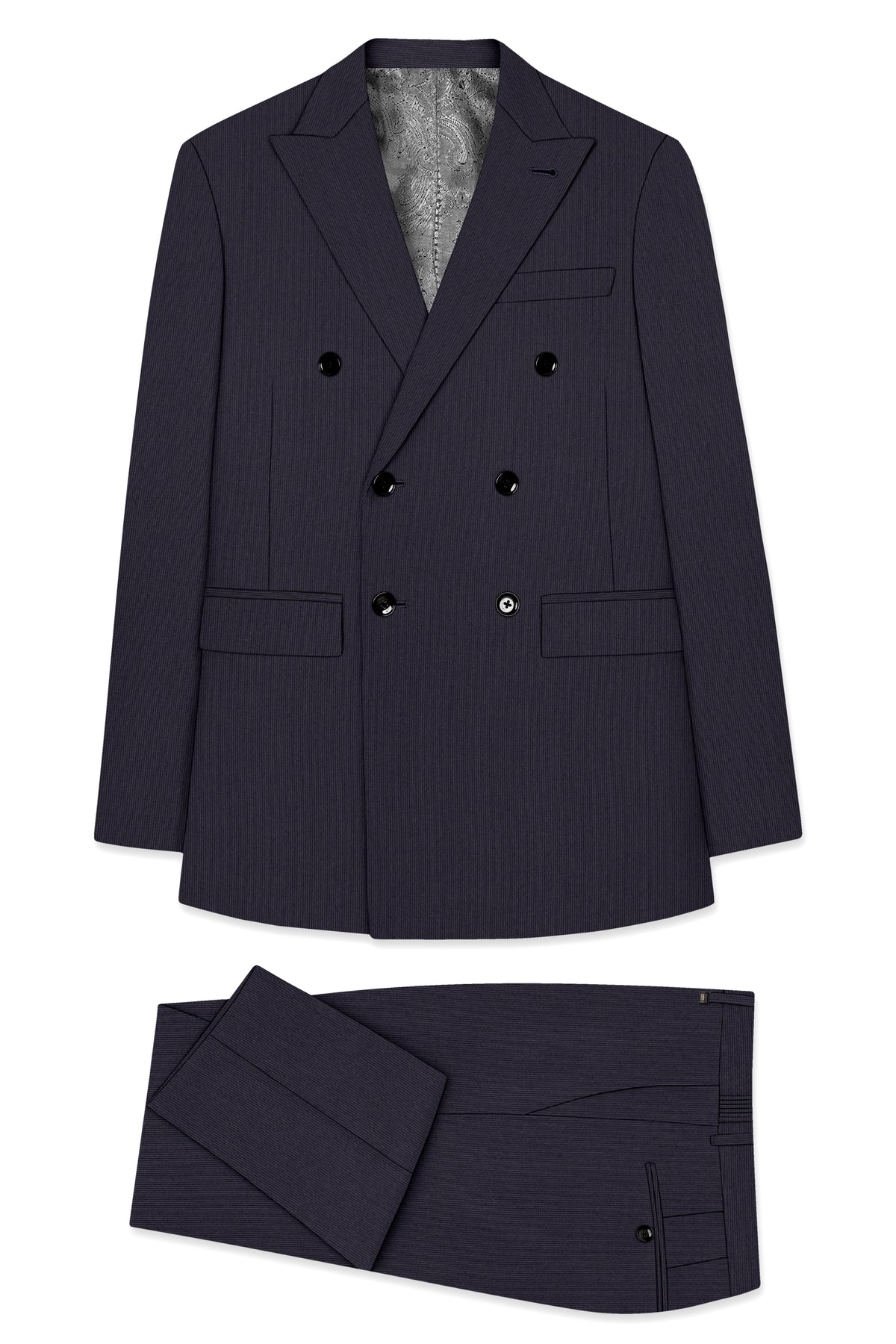 Aurelio-Charade Gray Diamond Textured Wool Rich Slight Stretch Double Breasted Suit