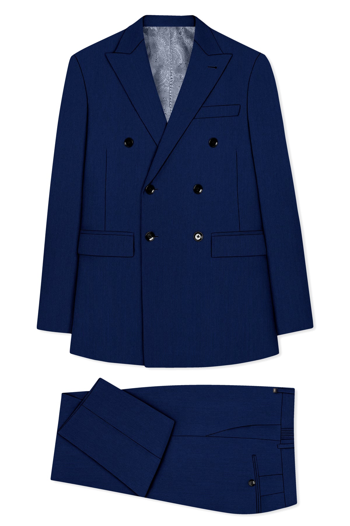 Velmont-Bunting Blue Diamond Textured Wool Rich Slight Stretch Double Breasted Suit