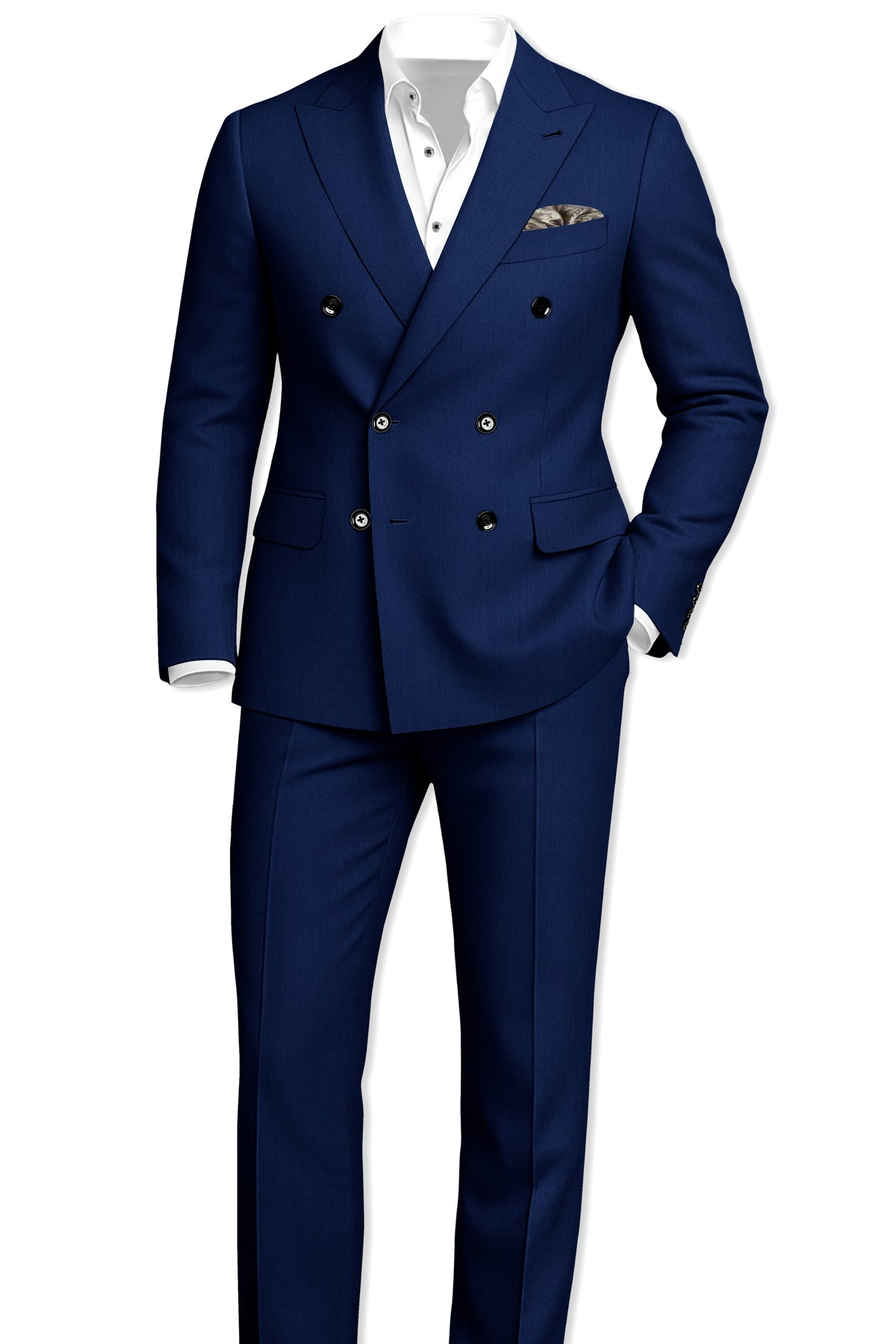 Velmont-Bunting Blue Diamond Textured Wool Rich Slight Stretch Double Breasted Suit