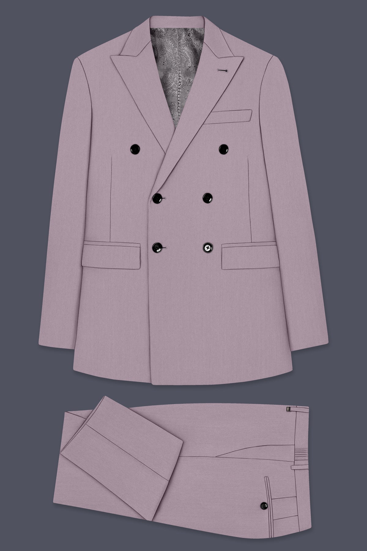 Celeste-Martini Pink Diamond Textured Wool Rich Slight Stretch Double Breasted Suit