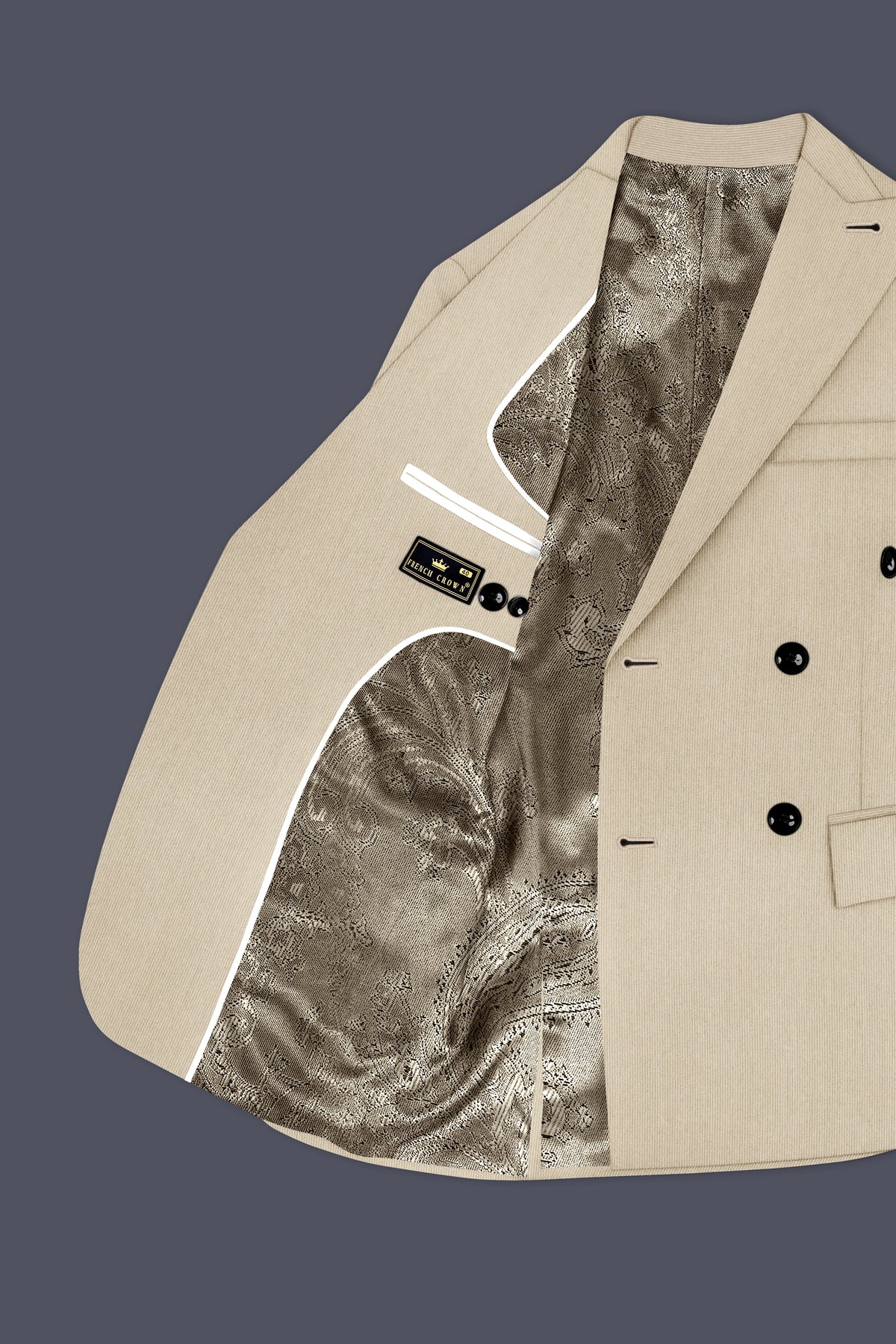 Ivoria-Vanilla Cream Diamond Textured Wool Rich Slight Stretch Double Breasted Suit