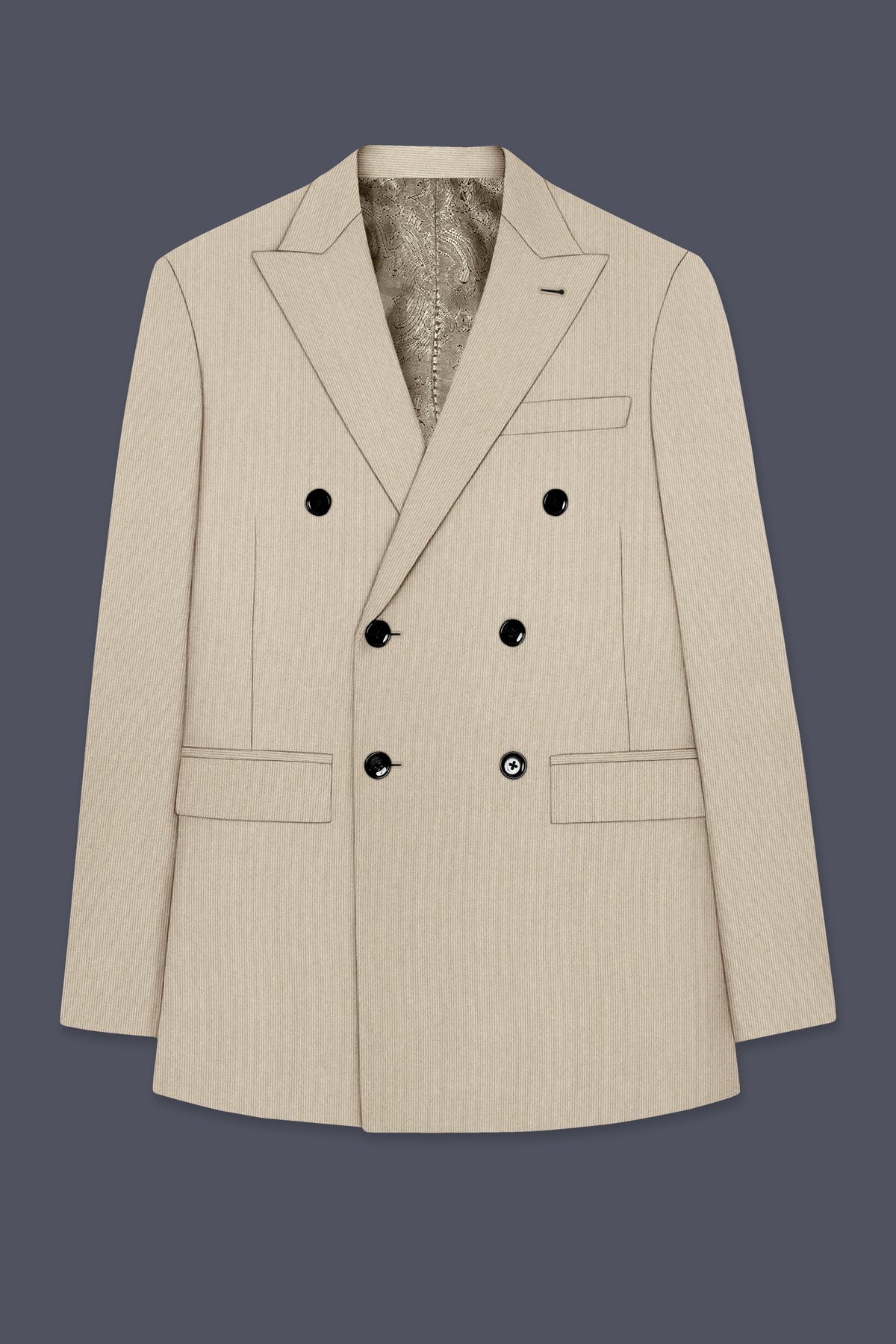 Ivoria-Vanilla Cream Diamond Textured Wool Rich Slight Stretch Double Breasted Suit