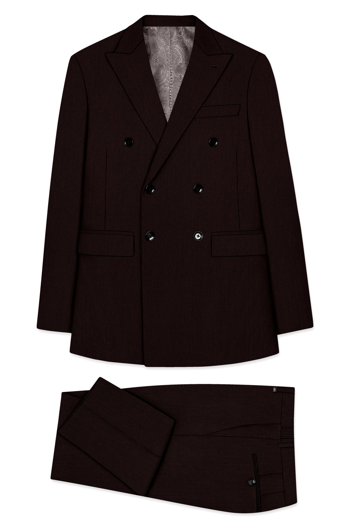 Terrano-Creole Brown Diamond Textured Wool Rich Slight Stretch Double Breasted Suit