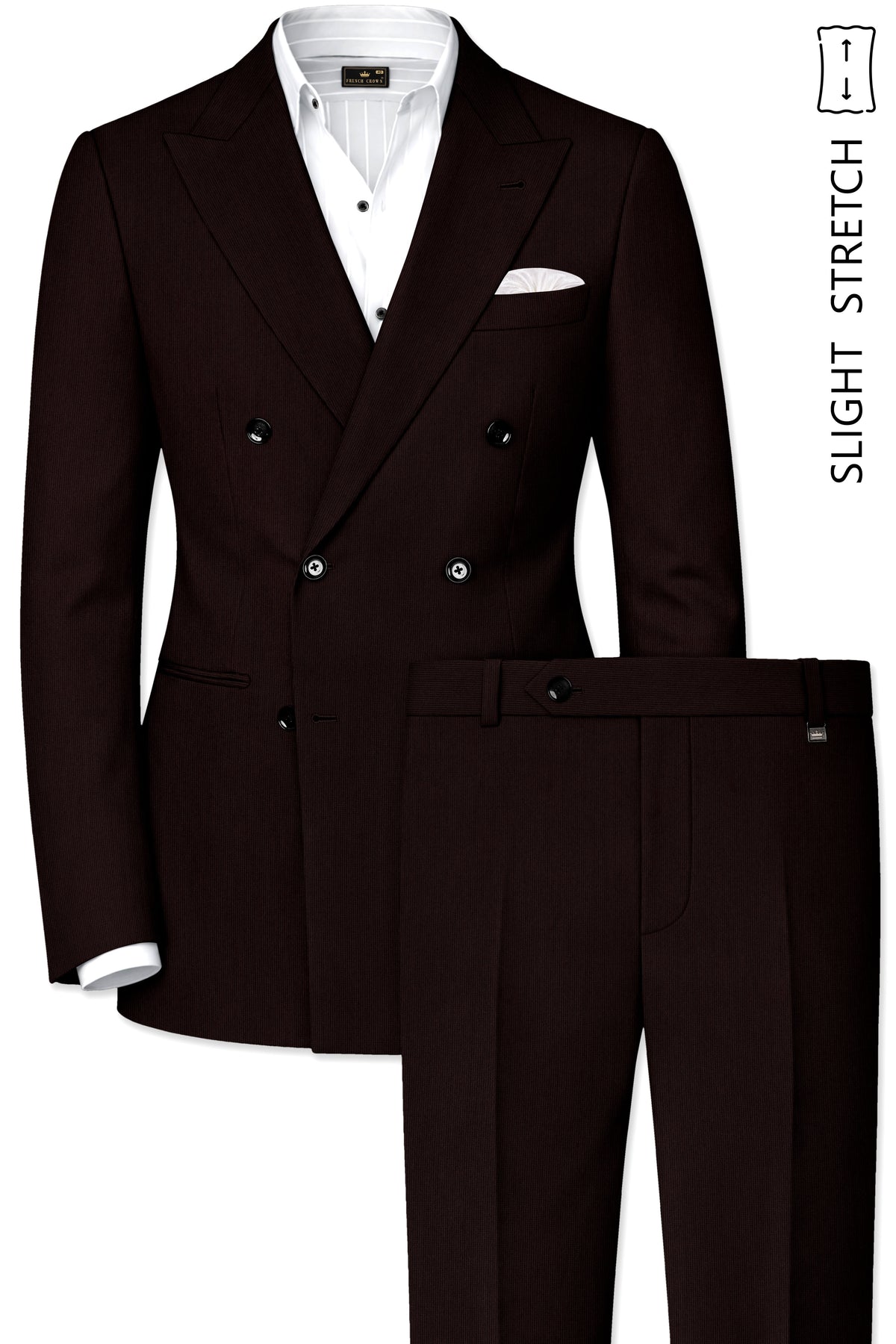 Terrano-Creole Brown Diamond Textured Wool Rich Slight Stretch Double Breasted Suit