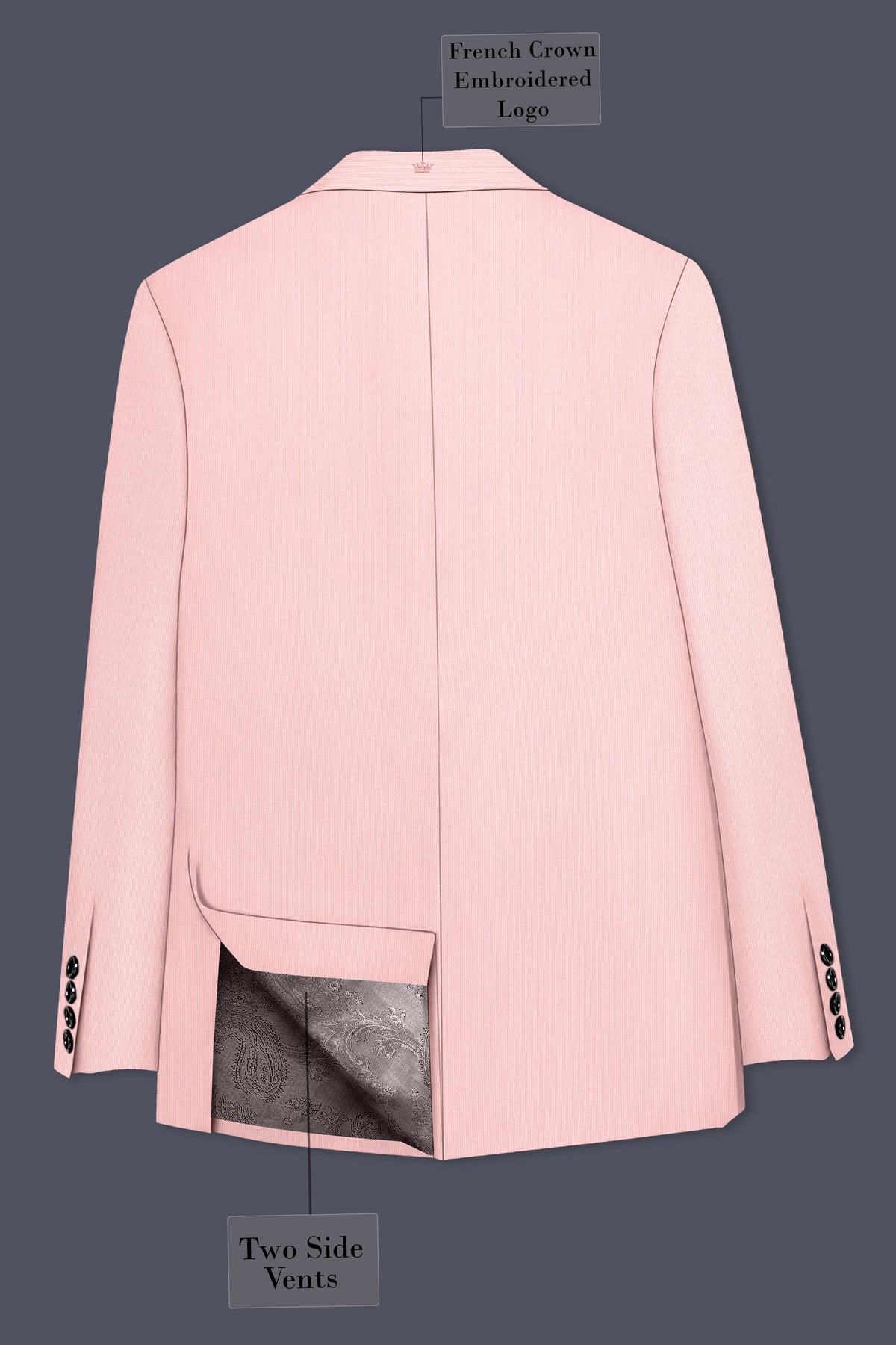 Elara-Cosmos Pink Diamond Textured Wool Rich Slight Stretch Double Breasted Suit
