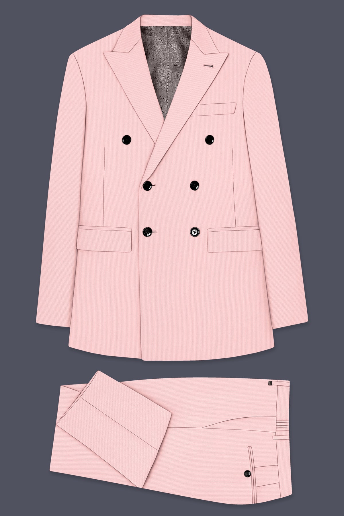 Elara-Cosmos Pink Diamond Textured Wool Rich Slight Stretch Double Breasted Suit