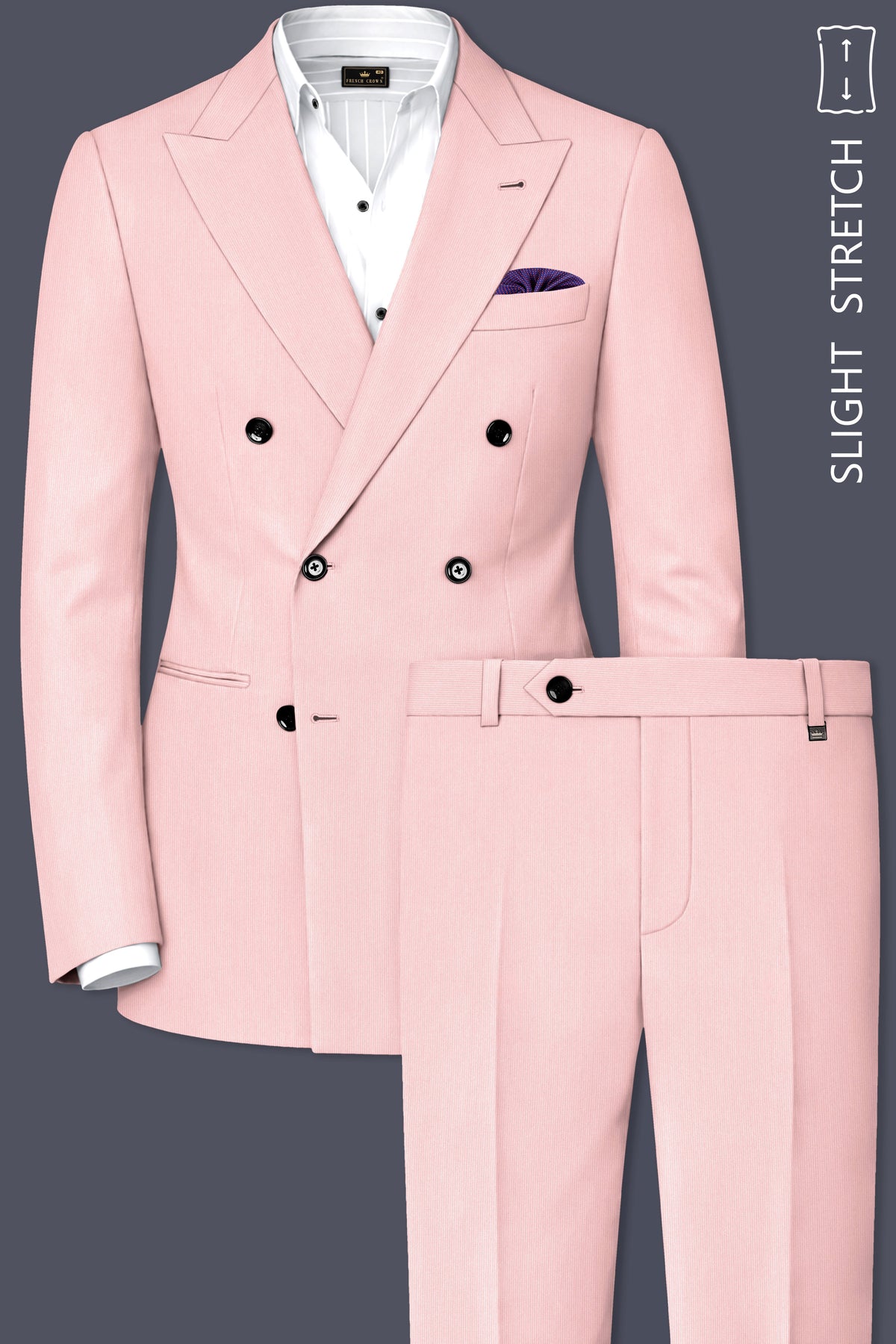 Elara-Cosmos Pink Diamond Textured Wool Rich Slight Stretch Double Breasted Suit