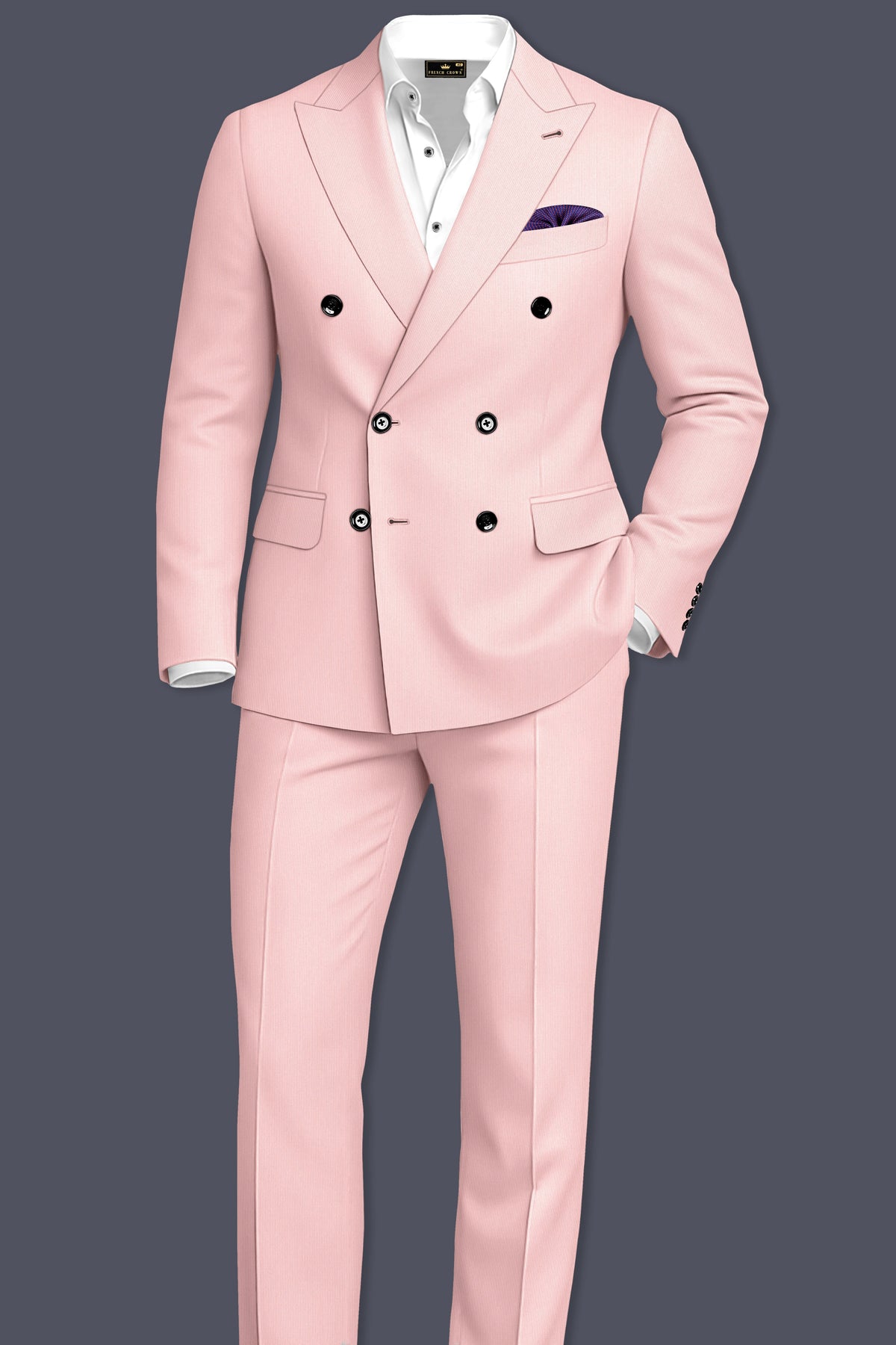 Elara-Cosmos Pink Diamond Textured Wool Rich Slight Stretch Double Breasted Suit