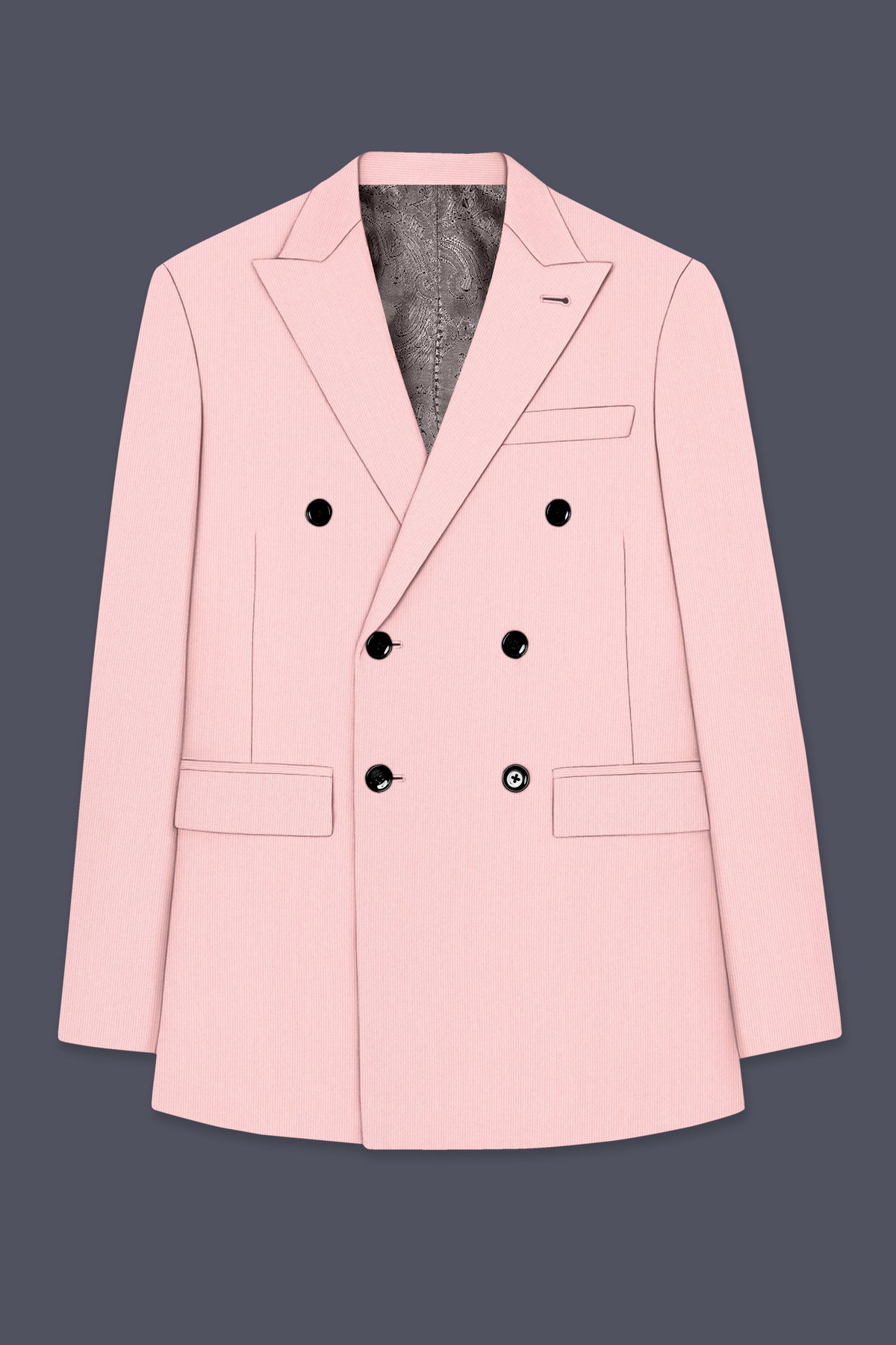 Elara-Cosmos Pink Diamond Textured Wool Rich Slight Stretch Double Breasted Suit