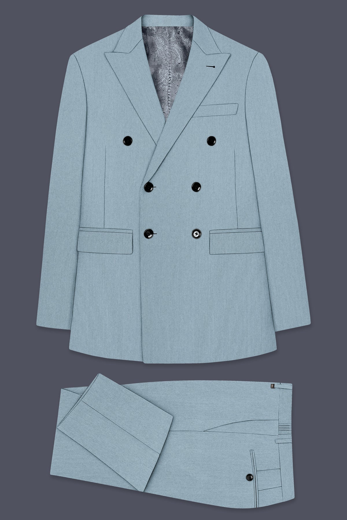 Sterling-Cadet Gray Diamond Textured Wool Rich Slight Stretch Double Breasted Suit