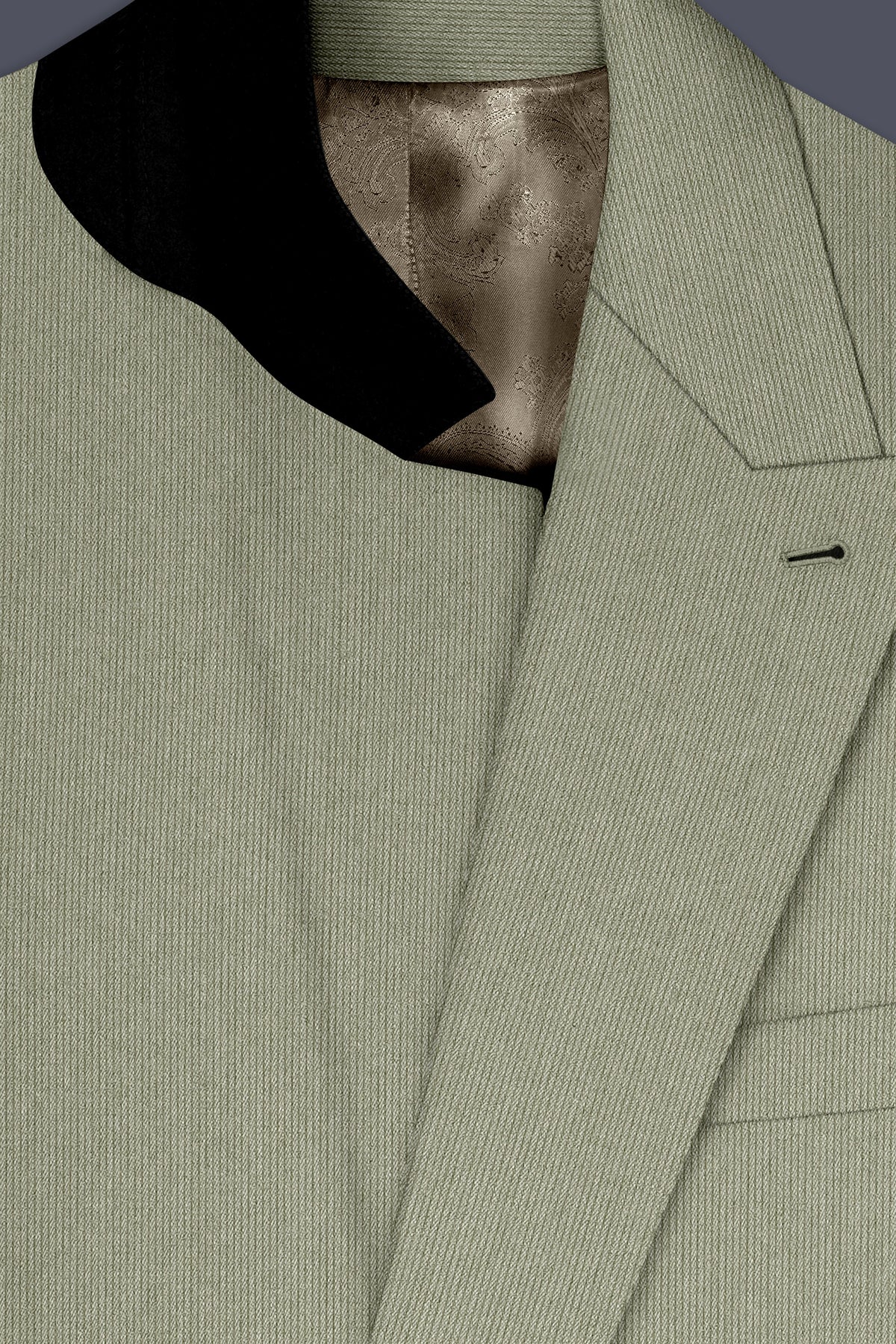 Elysian-Sage Green Diamond Textured Wool Rich Slight Stretch Double Breasted Suit