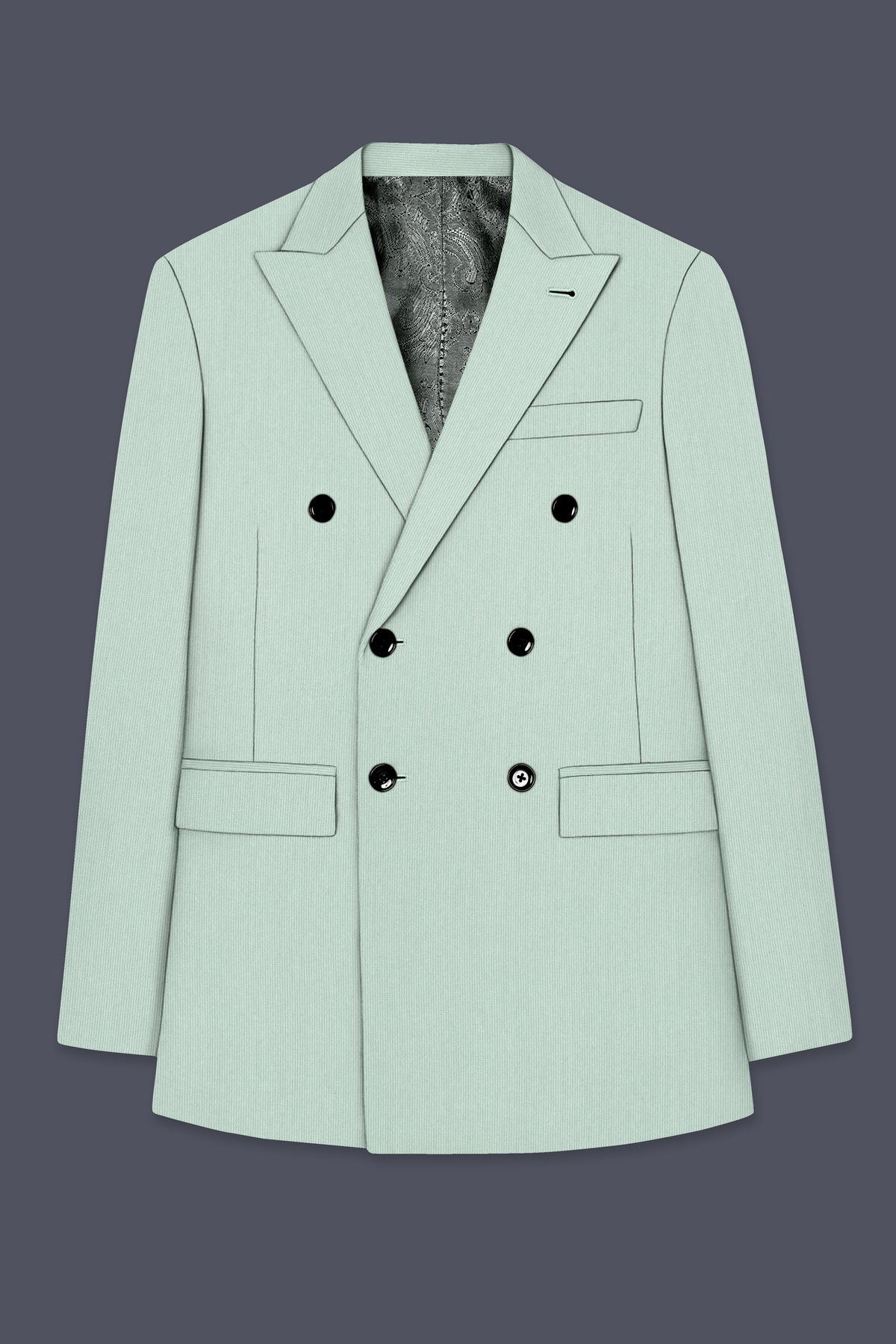 Viridis-Pumice Green Diamond Textured Wool Rich Slight Stretch Double Breasted Suit