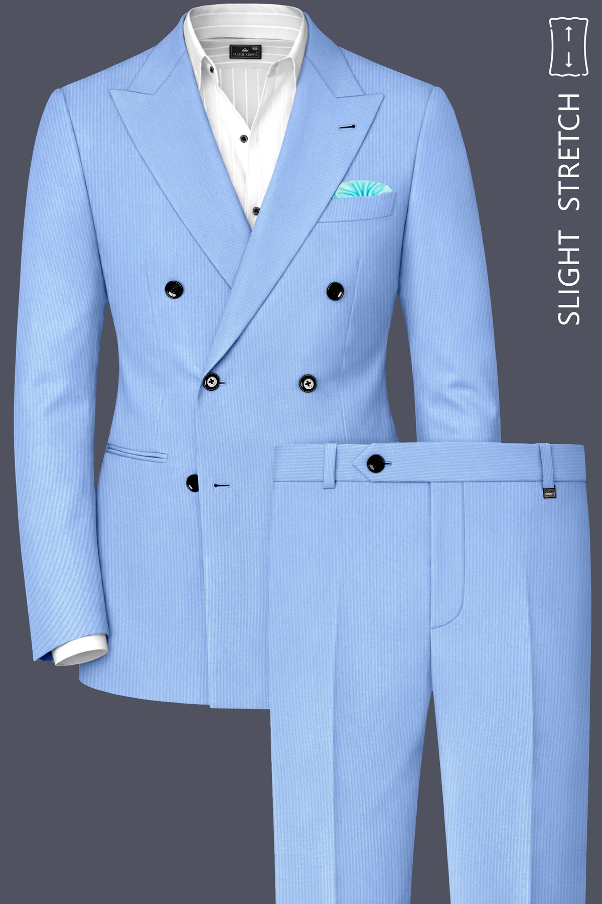 Cobalt-Jordy Blue Diamond Textured Wool Rich Slight Stretch Double Breasted Suit