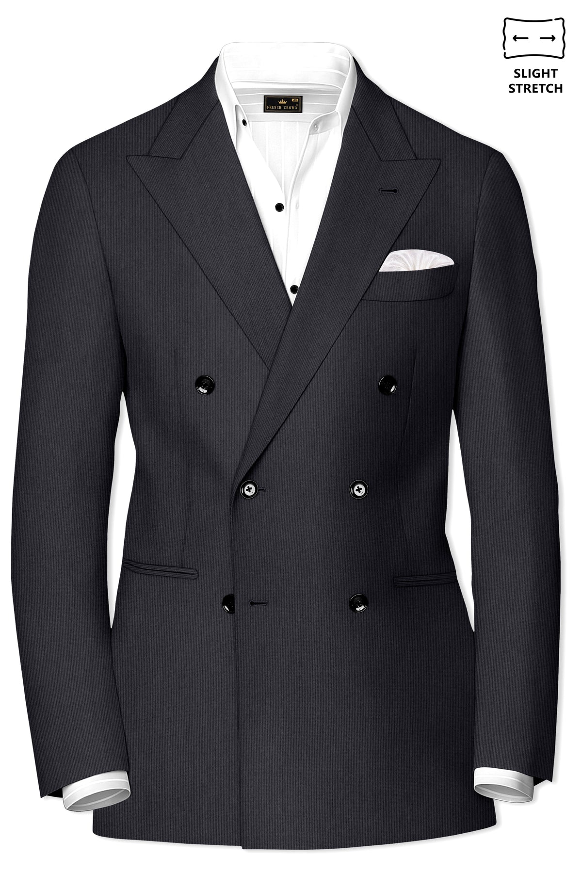 Axton-Baltic Sea Gray Diamond Textured Wool Rich Slight Stretch Double Breasted Suit