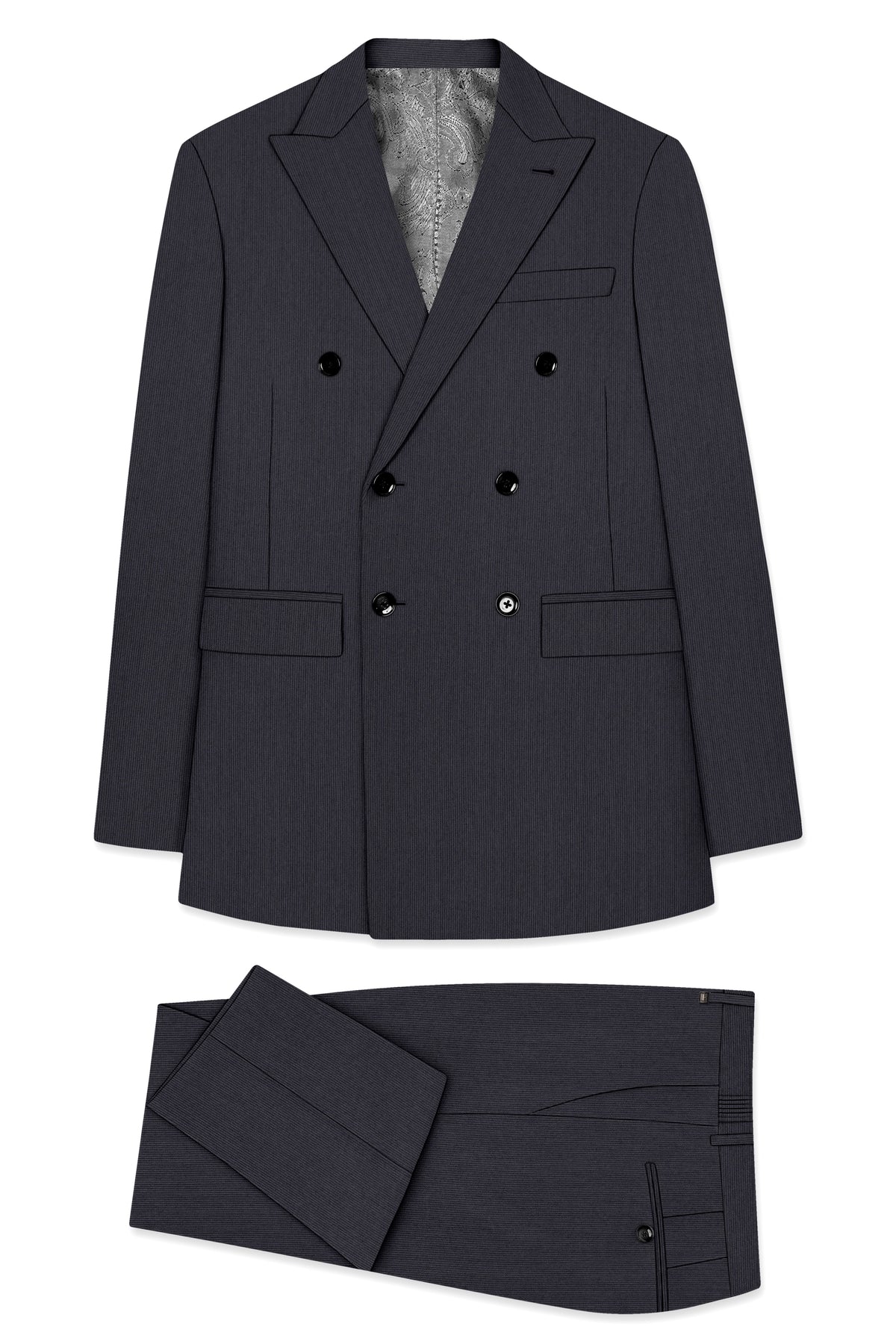 Axton-Baltic Sea Gray Diamond Textured Wool Rich Slight Stretch Double Breasted Suit
