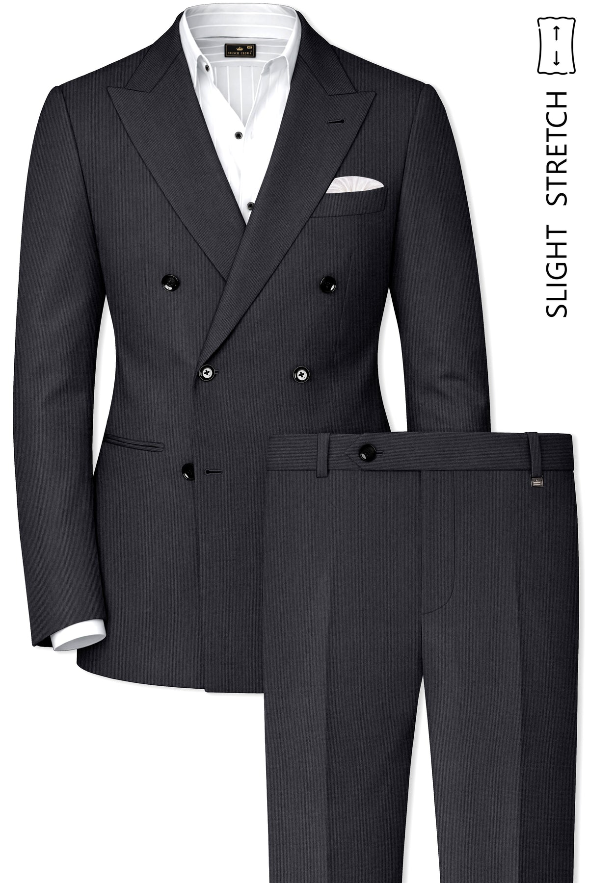 Axton-Baltic Sea Gray Diamond Textured Wool Rich Slight Stretch Double Breasted Suit
