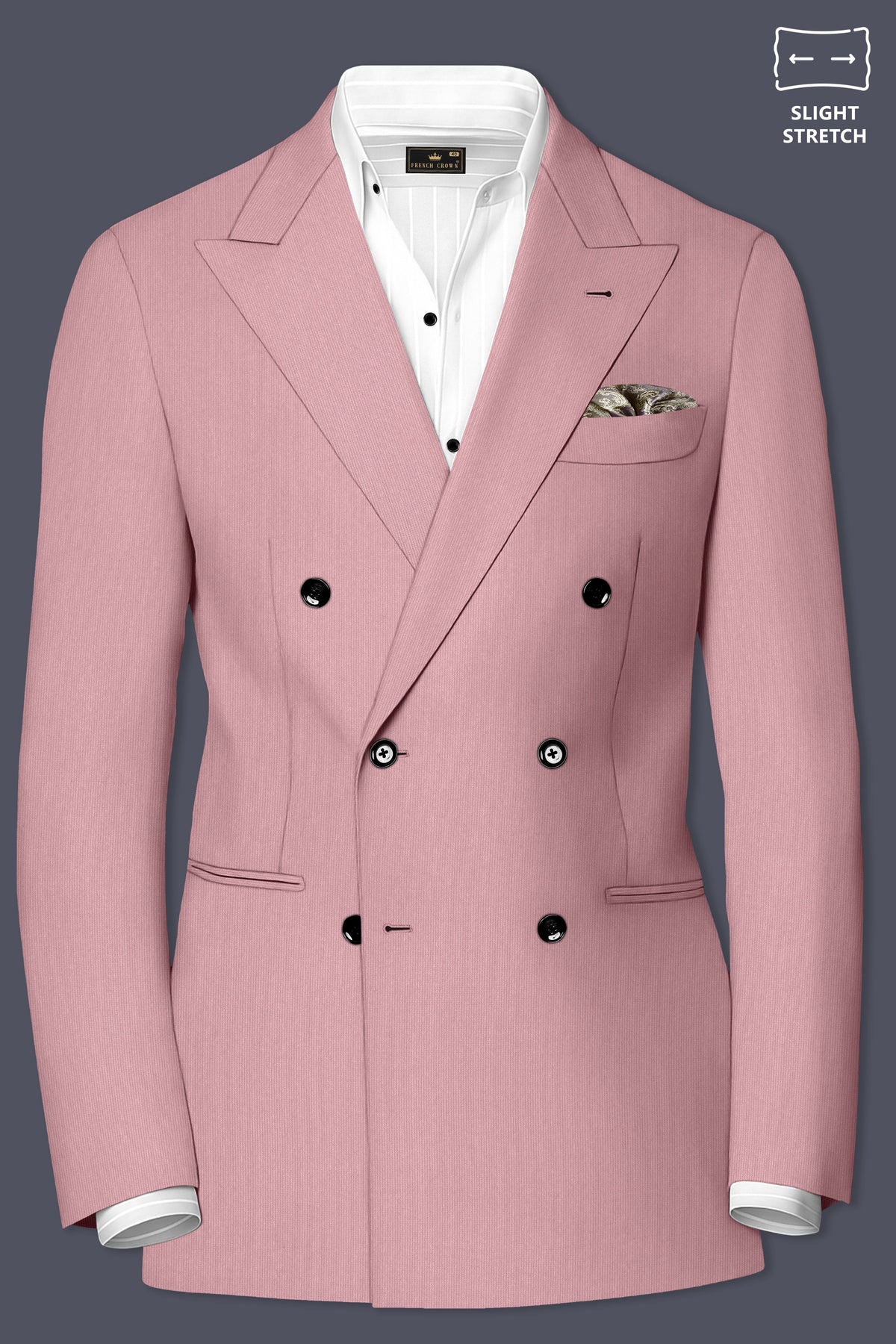 Isadora-Careys Pink Diamond Textured Wool Rich Slight Stretch Double Breasted Suit