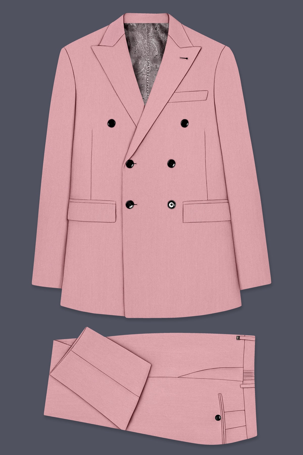 Isadora-Careys Pink Diamond Textured Wool Rich Slight Stretch Double Breasted Suit