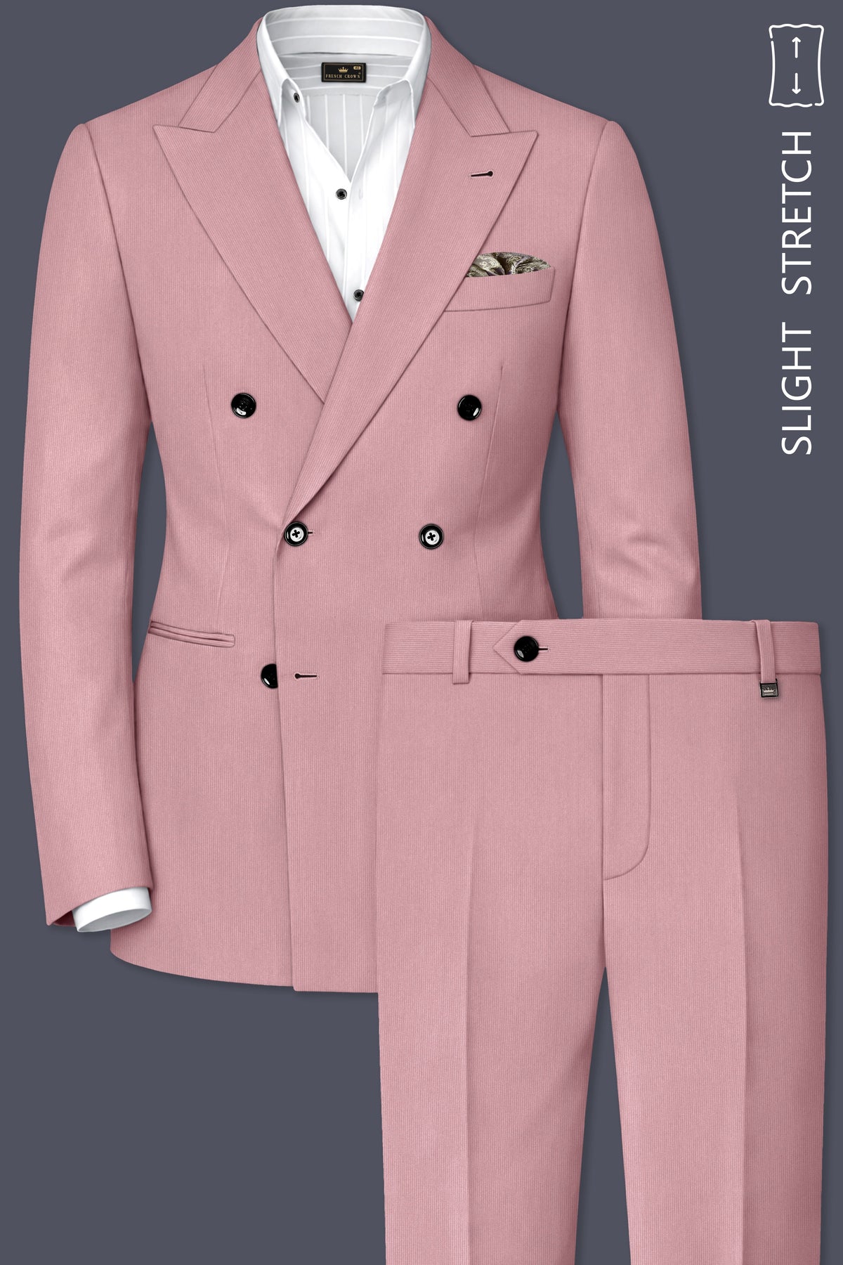 Isadora-Careys Pink Diamond Textured Wool Rich Slight Stretch Double Breasted Suit