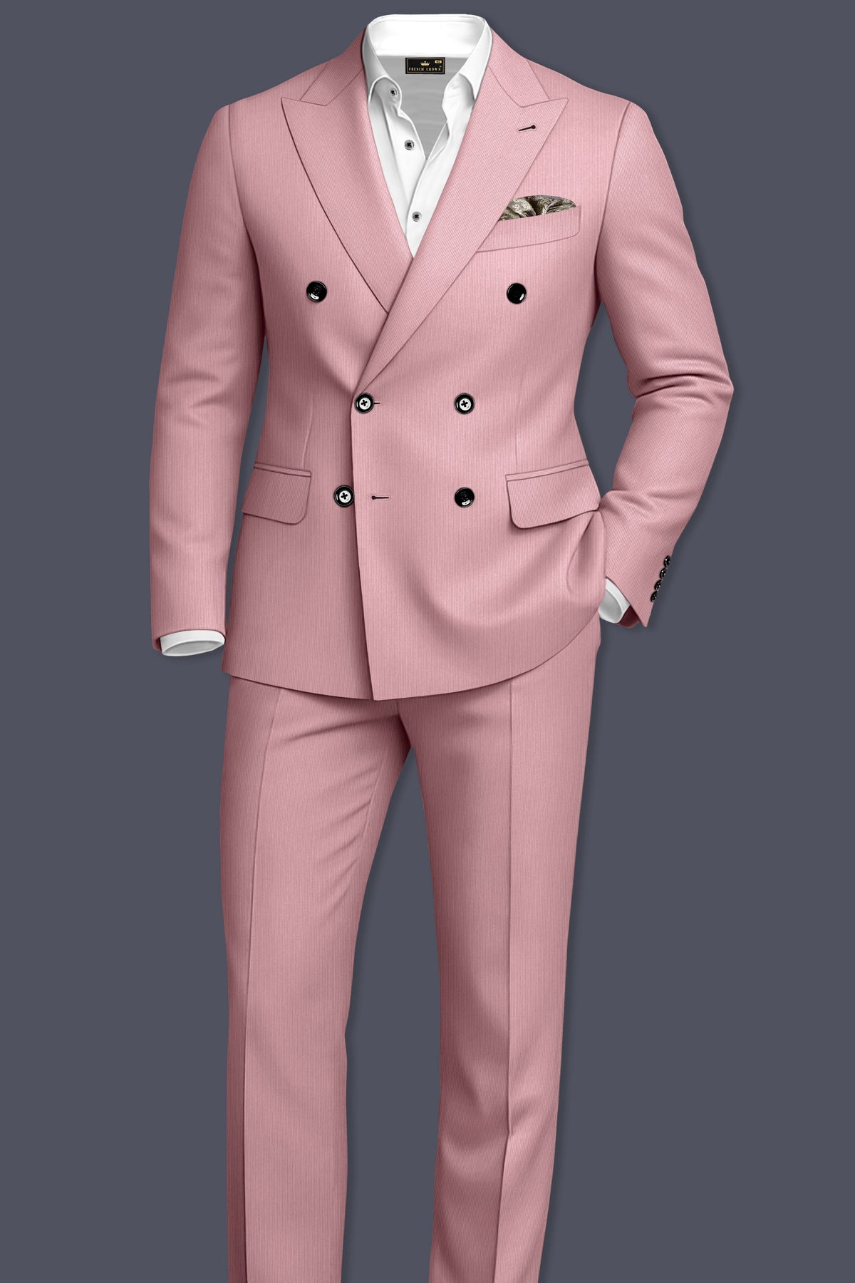 Isadora-Careys Pink Diamond Textured Wool Rich Slight Stretch Double Breasted Suit