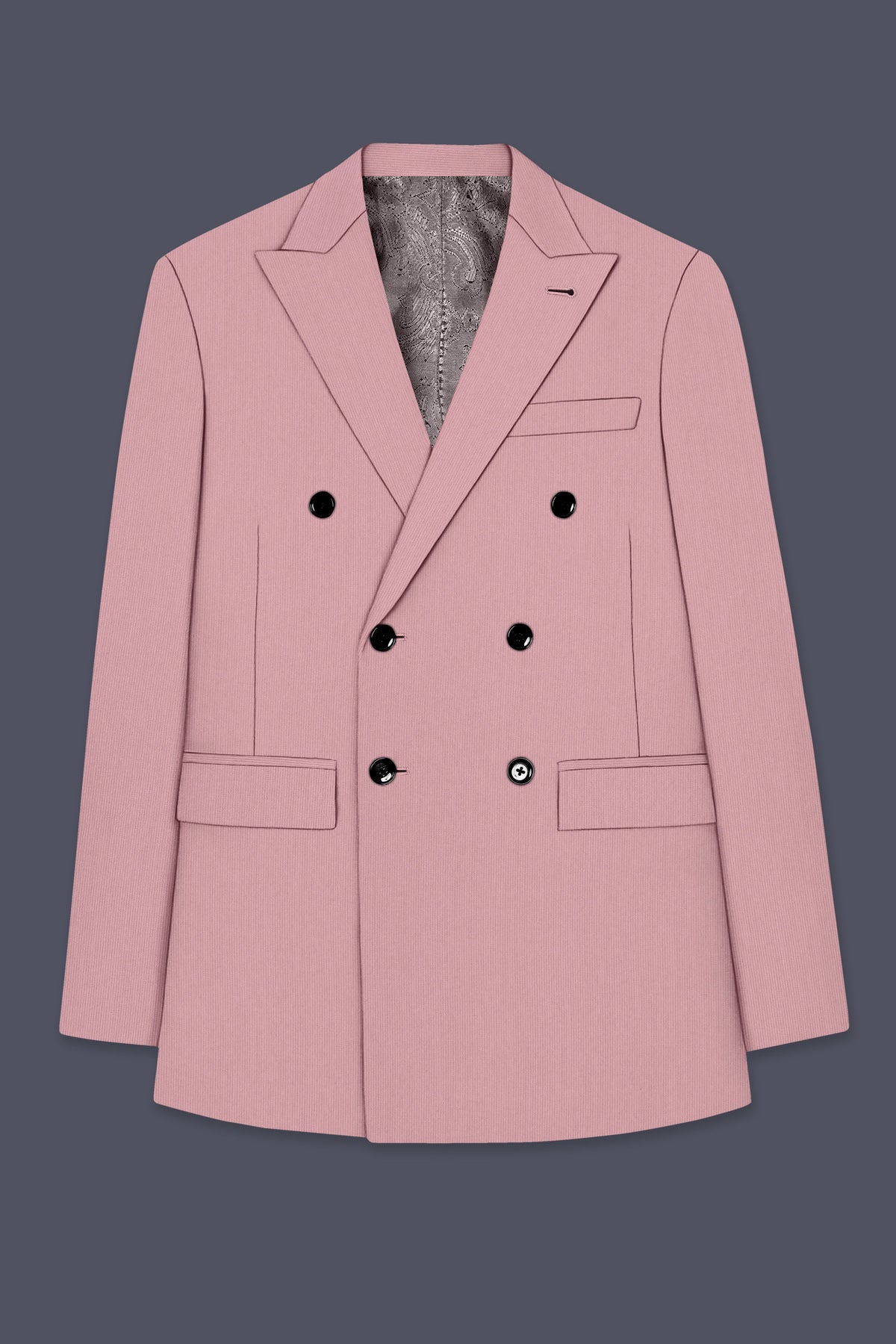 Isadora-Careys Pink Diamond Textured Wool Rich Slight Stretch Double Breasted Suit