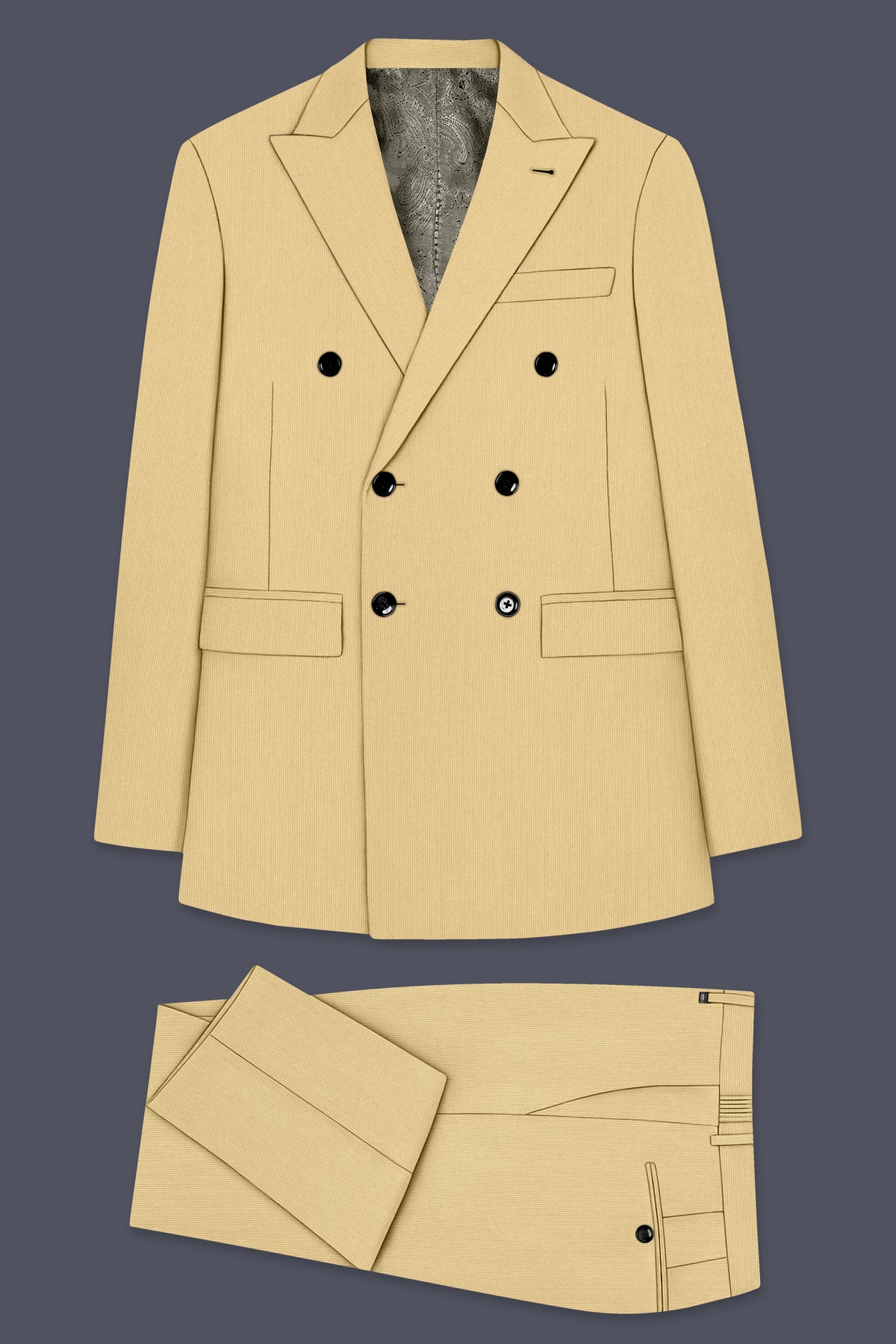 Dorian-Pavlova Cream Diamond Textured Wool Rich Slight Stretch Double Breasted Suit