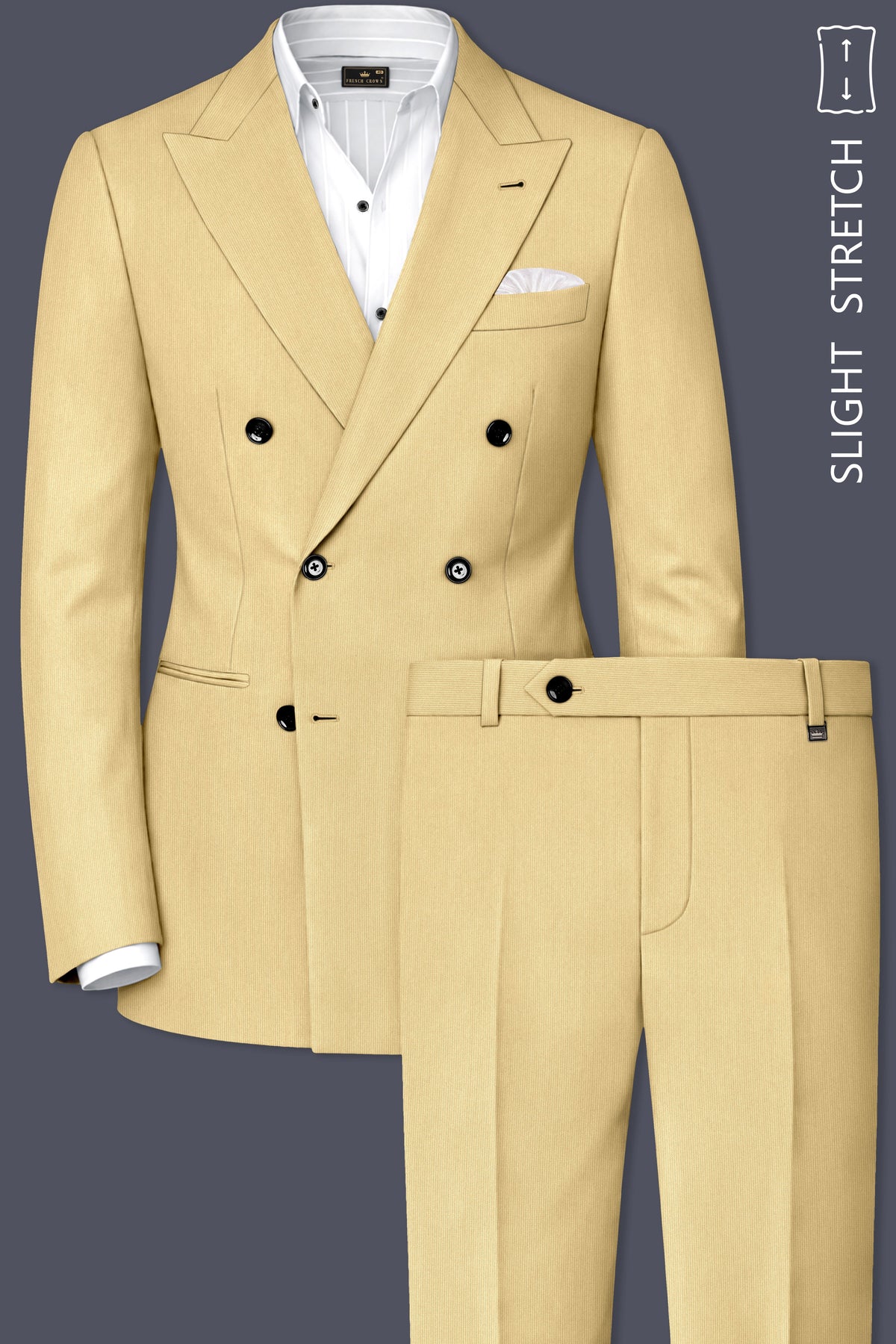Dorian-Pavlova Cream Diamond Textured Wool Rich Slight Stretch Double Breasted Suit