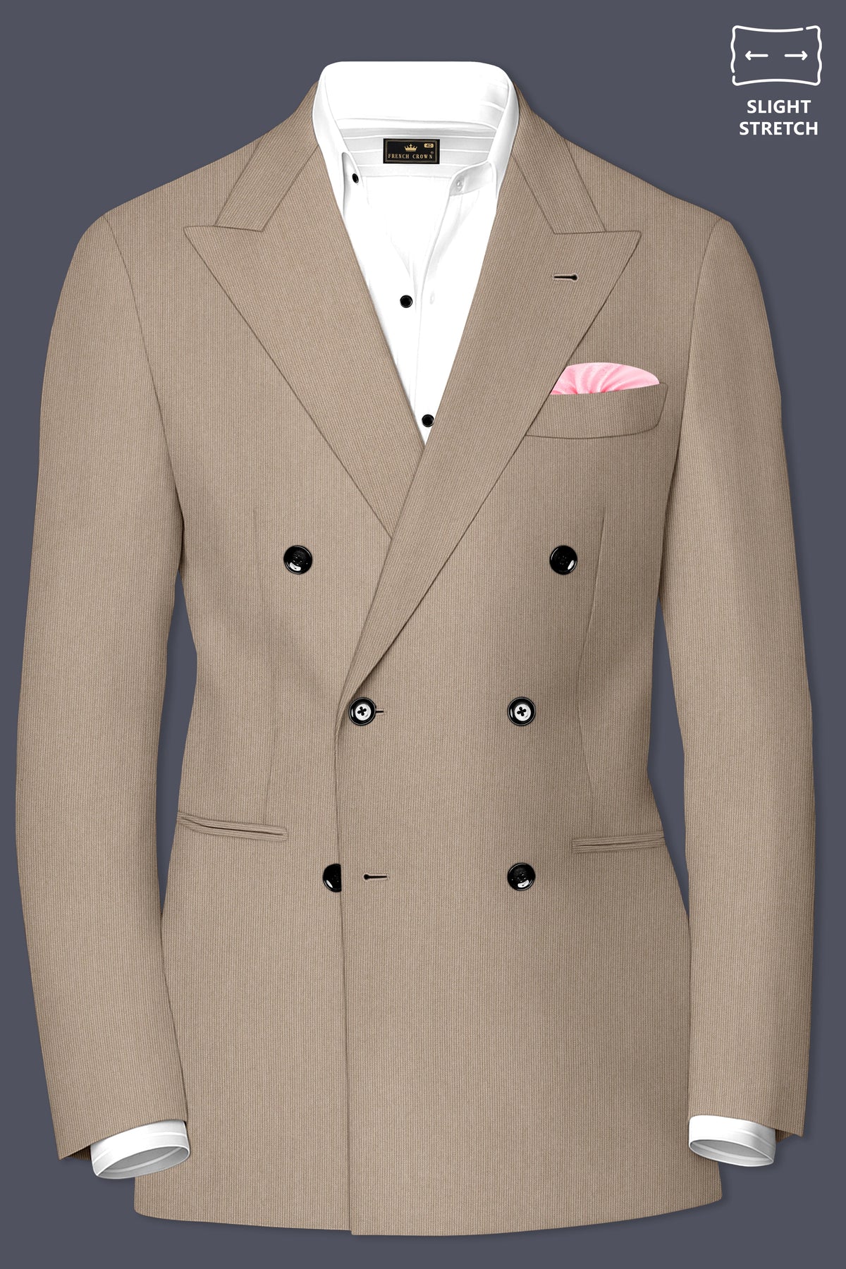 Terran-Sandrift Brown Diamond Textured Wool Rich Slight Stretch Double Breasted Suit