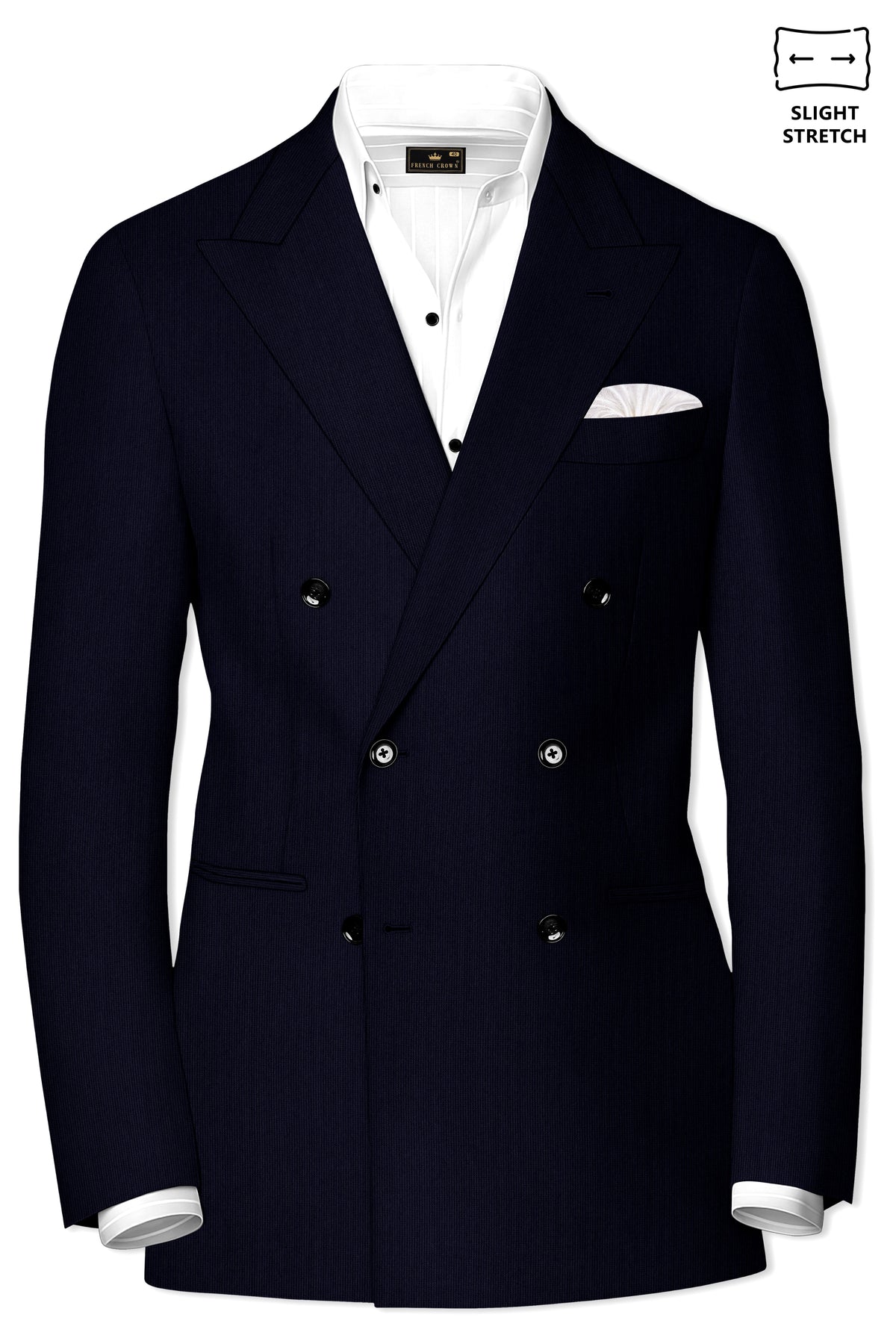 Valmont-Navy Blue Diamond Textured Wool Rich Slight Stretch Double Breasted Suit
