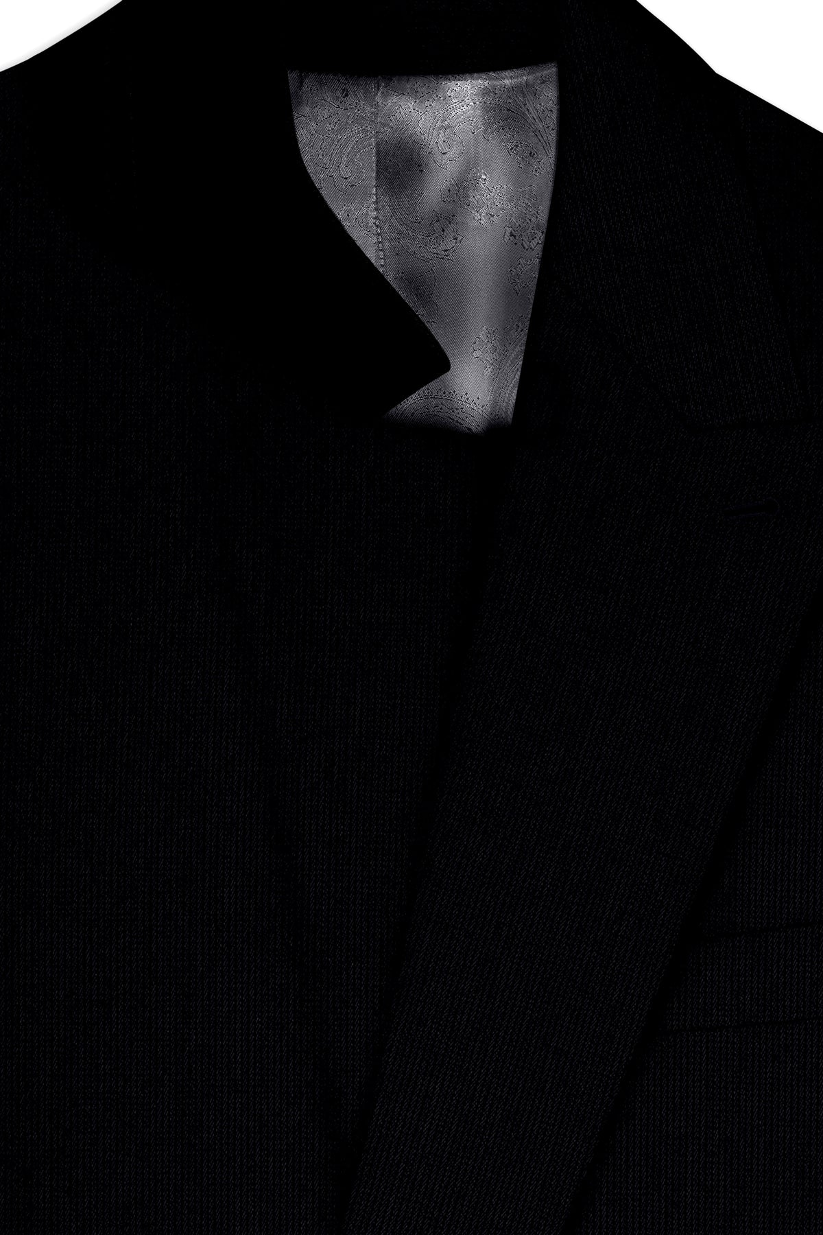 Onyx-Jade Black Diamond Textured Wool Rich Slight Stretch Double Breasted Suit