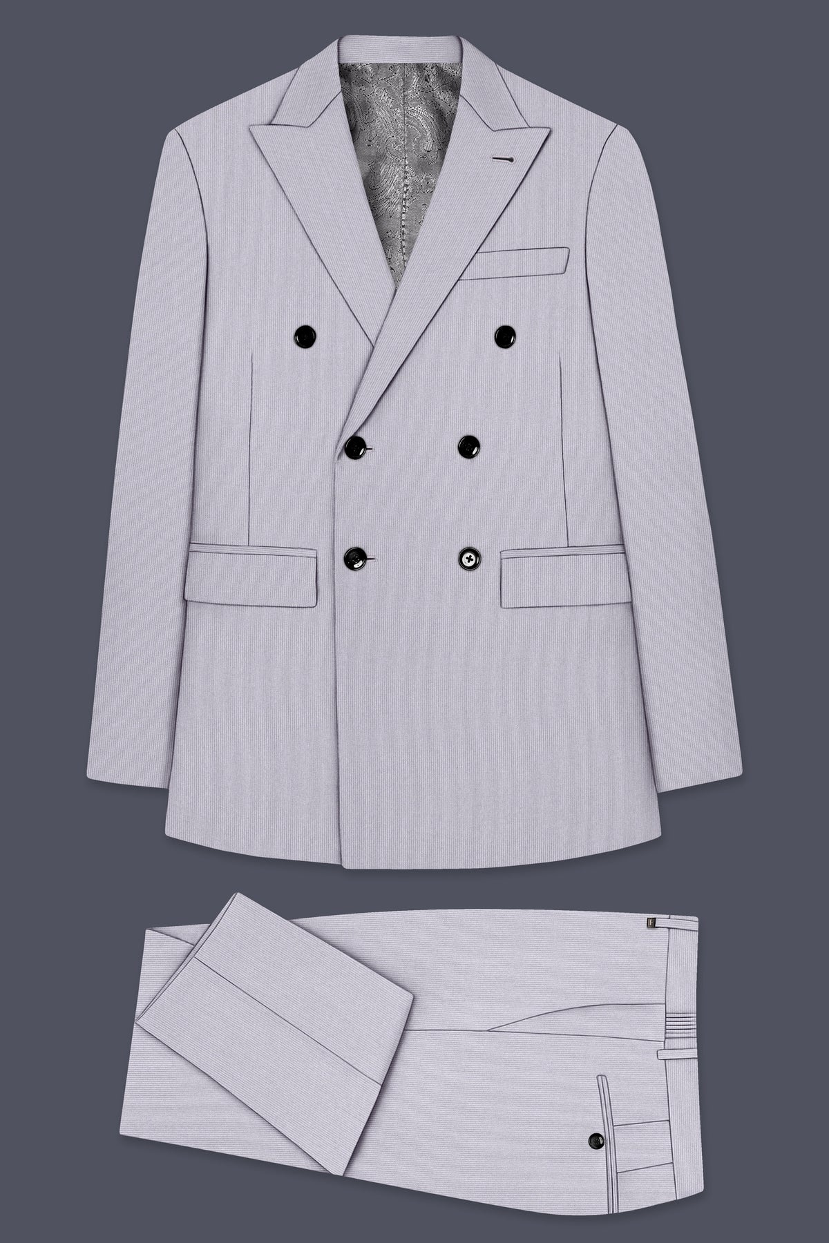 Virelli-Suva Gray Diamond Textured Wool Rich Slight Stretch Double Breasted Suit