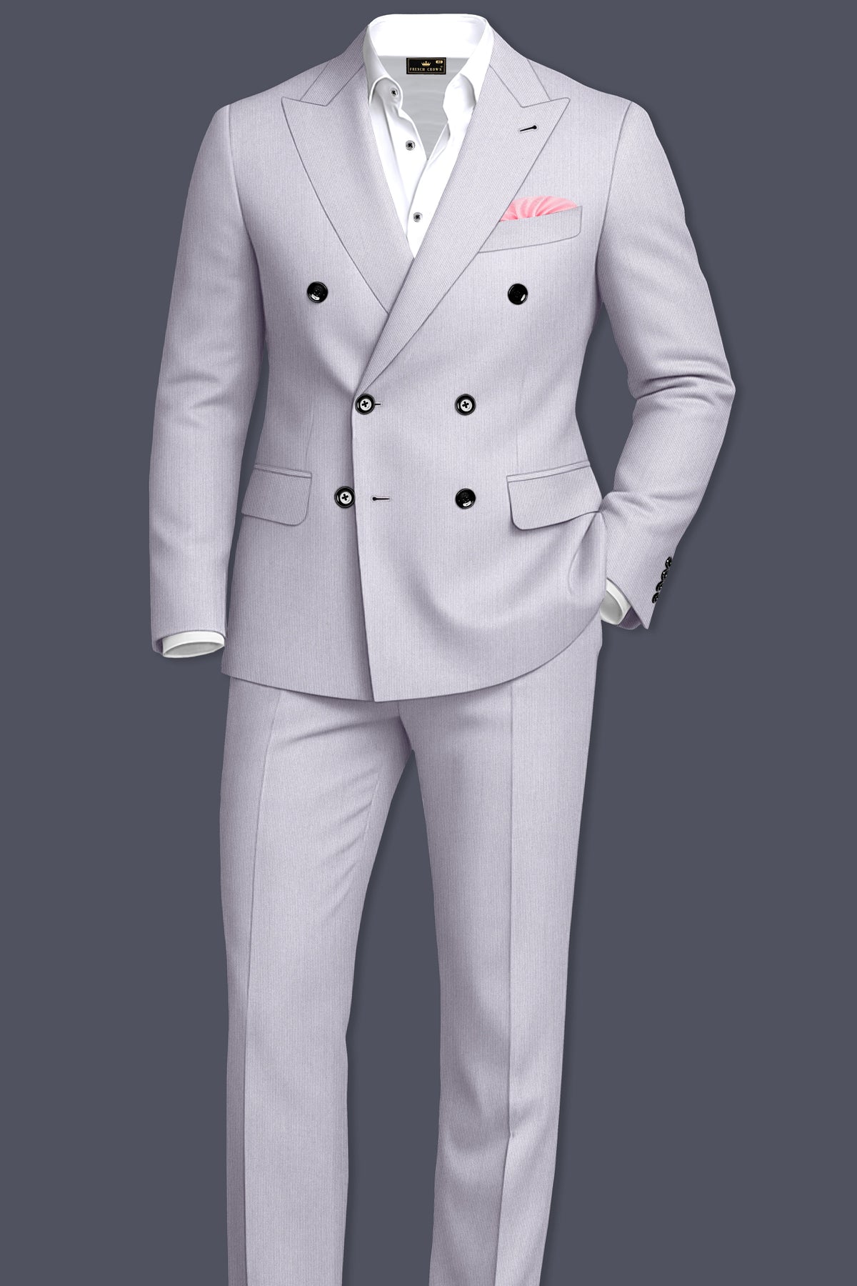 Virelli-Suva Gray Diamond Textured Wool Rich Slight Stretch Double Breasted Suit