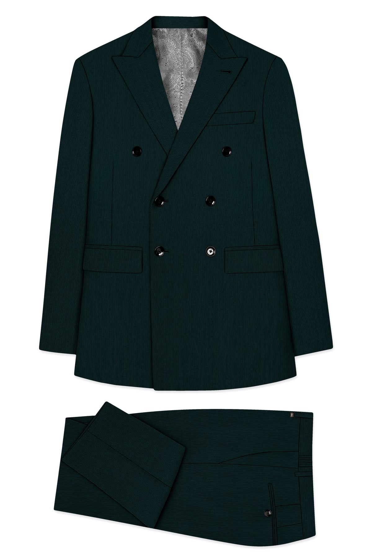 Viridian-Burnham Green Diamond Textured Wool Rich Slight Stretch Double Breasted Suit