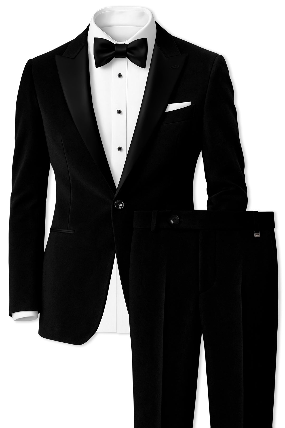 Aurelius-Jade Black Velvet Peak Lapel Tuxedo Suit