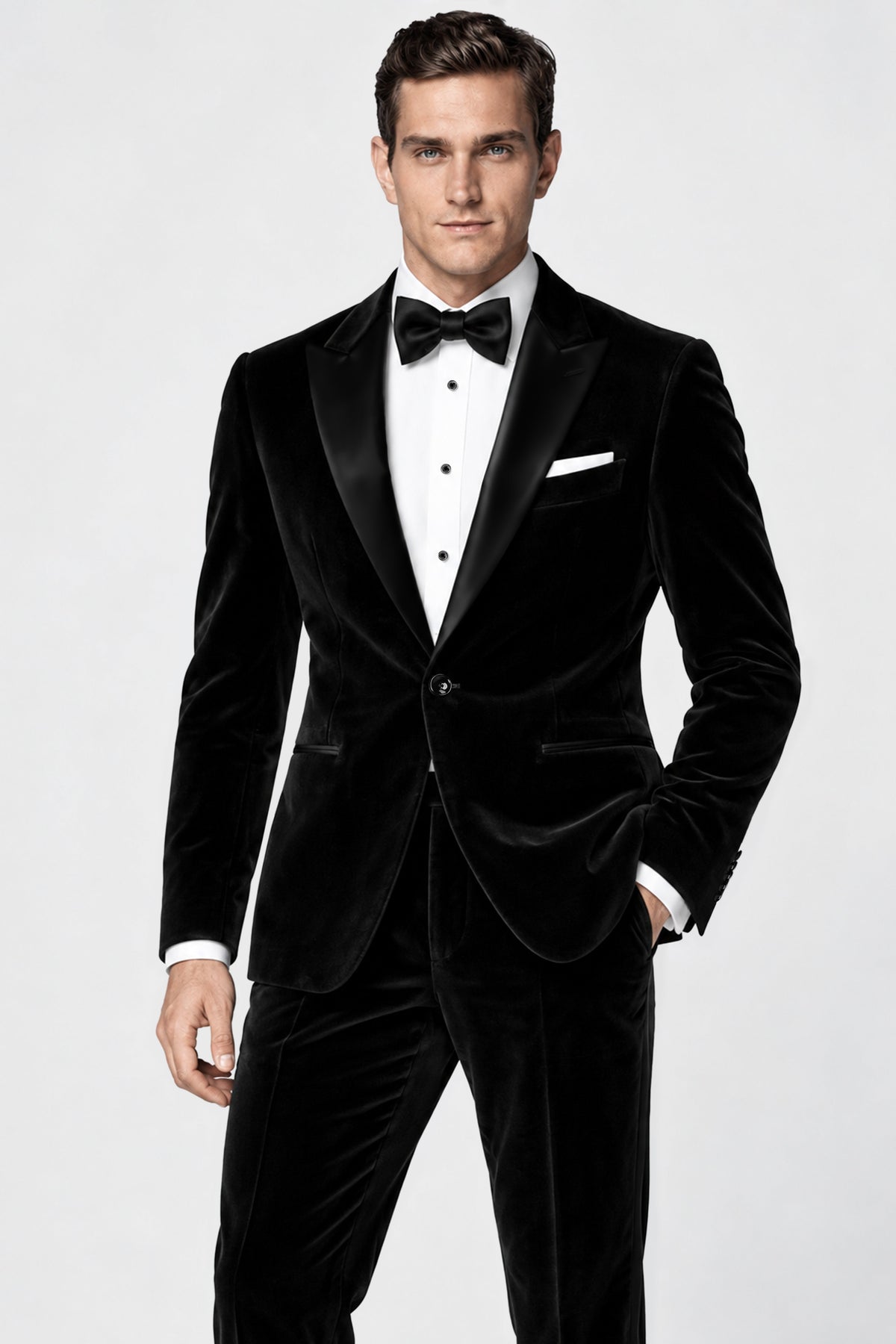 Aurelius-Jade Black Velvet Peak Lapel Tuxedo Suit